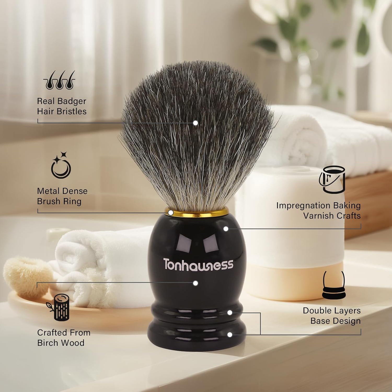 Men's 4-in-1 Badger Hair Shaving Brush Set with Bowl and Stand - Image 2