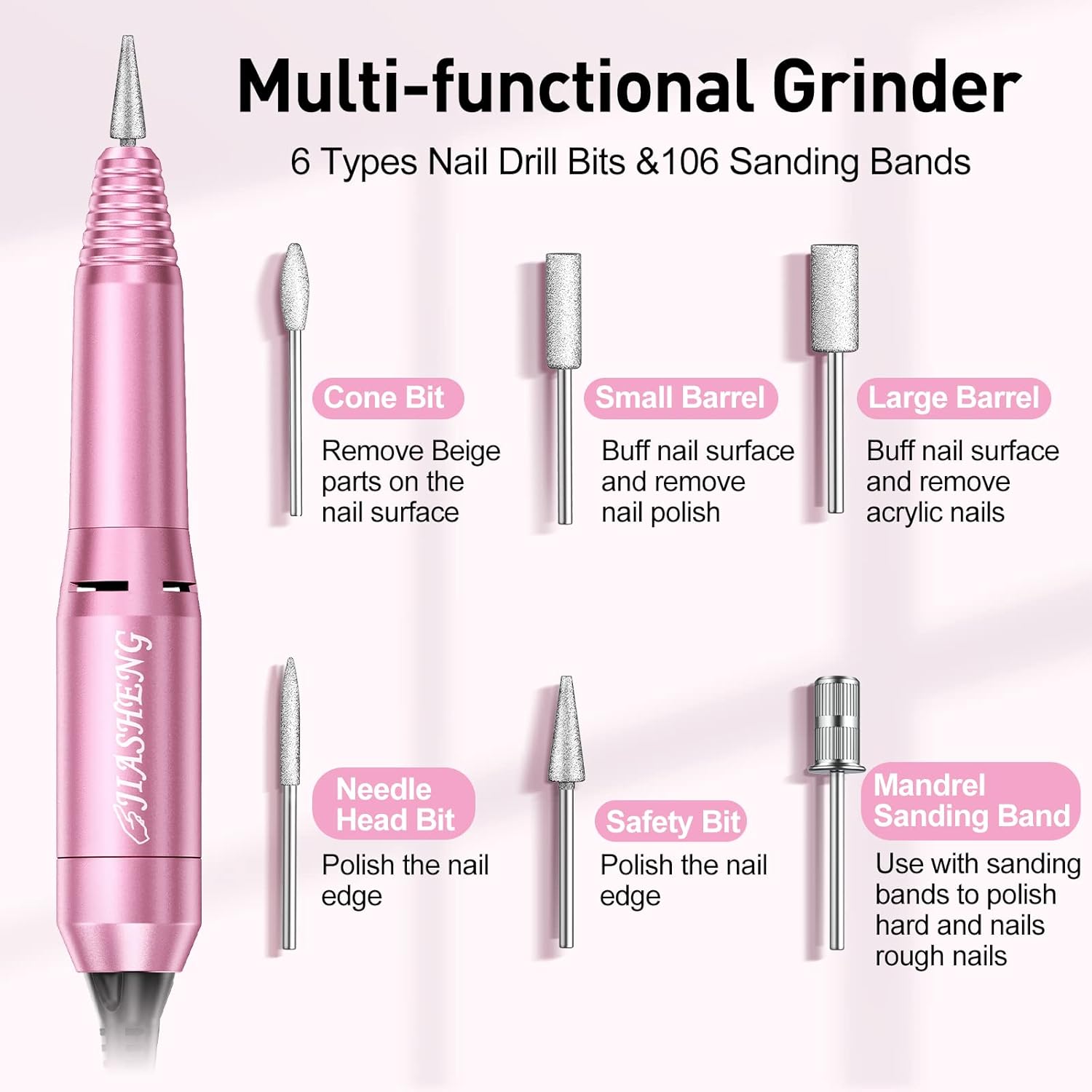 Pink Professional 20000 RPM Electric Nail Drill Kit Acrylic Gel Manicure Polish Remover with Sanding Bands - Image 4