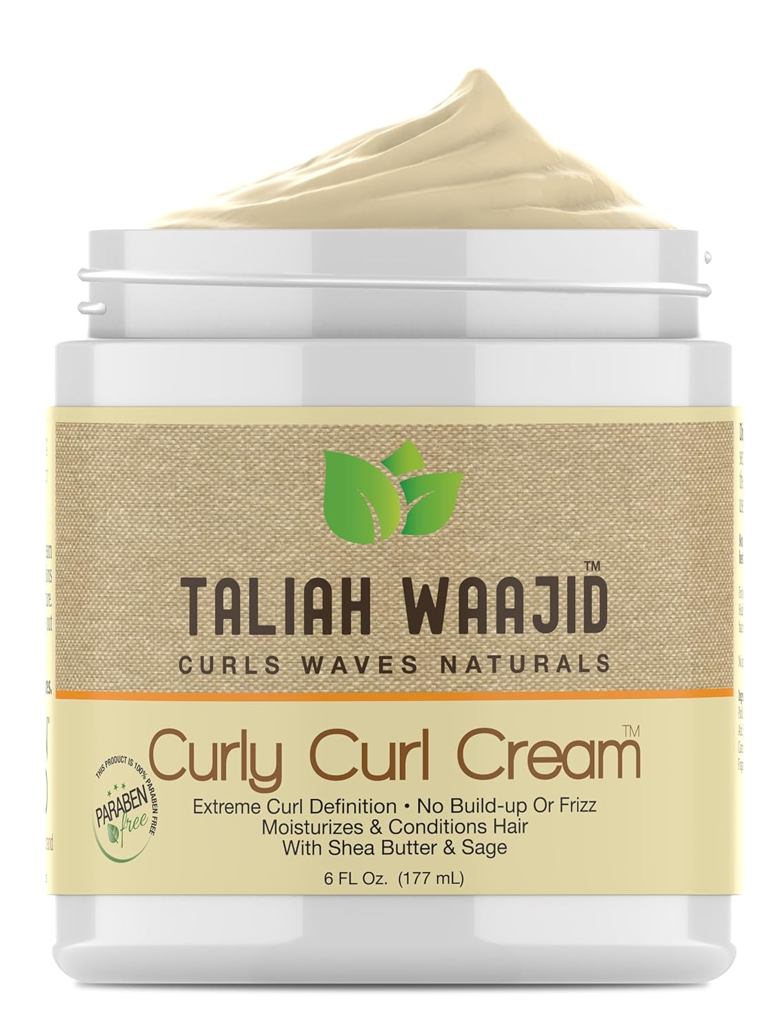 Taliah Waajid Curls Waves Natural - Curly Curl Cream | Extreme Curl Definition Hair Styling Gel | No Build-up or Frizz | 100% Paraben Free | Shea Butter & Sage - 6oz