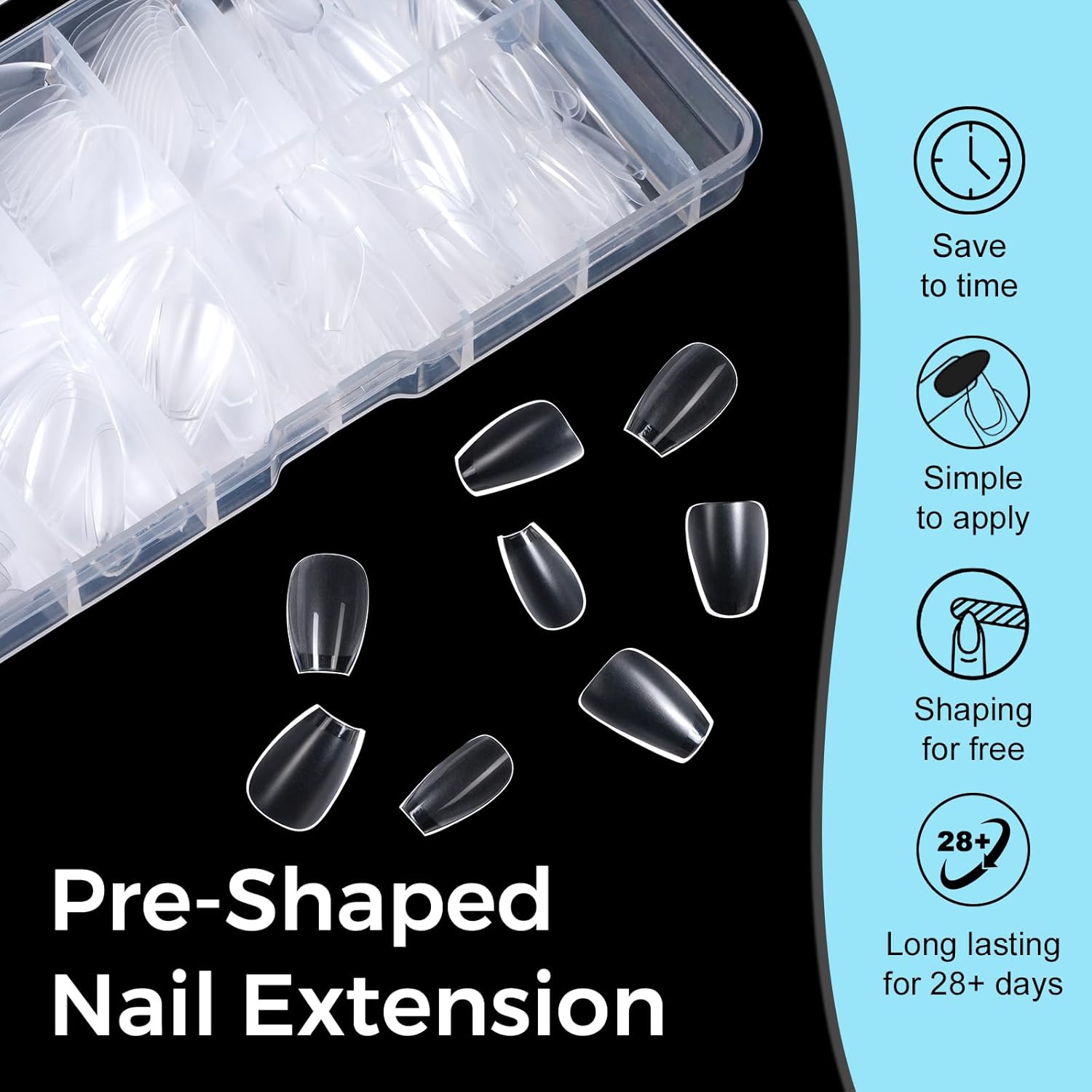 TOMICCA Clear Nail Tips Acrylic Nails 240Pcs Short Coffin Acrylic Nail Kit Gel Nail Tips Pre-shape Clear Nails for Beginner and Professional DIY Salon 12 Sizes - Image 7