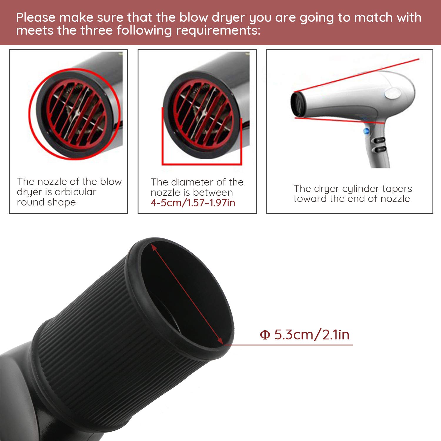 Segbeauty Blow Dryer Comb Attachment, Black Brush Attachments for Hair Dryer Concentrator Nozzle 1.57-1.97", Pro Hairdressing Styling Salon Tool for Straightening Detangling Fine Curly Natural Hair - Image 4