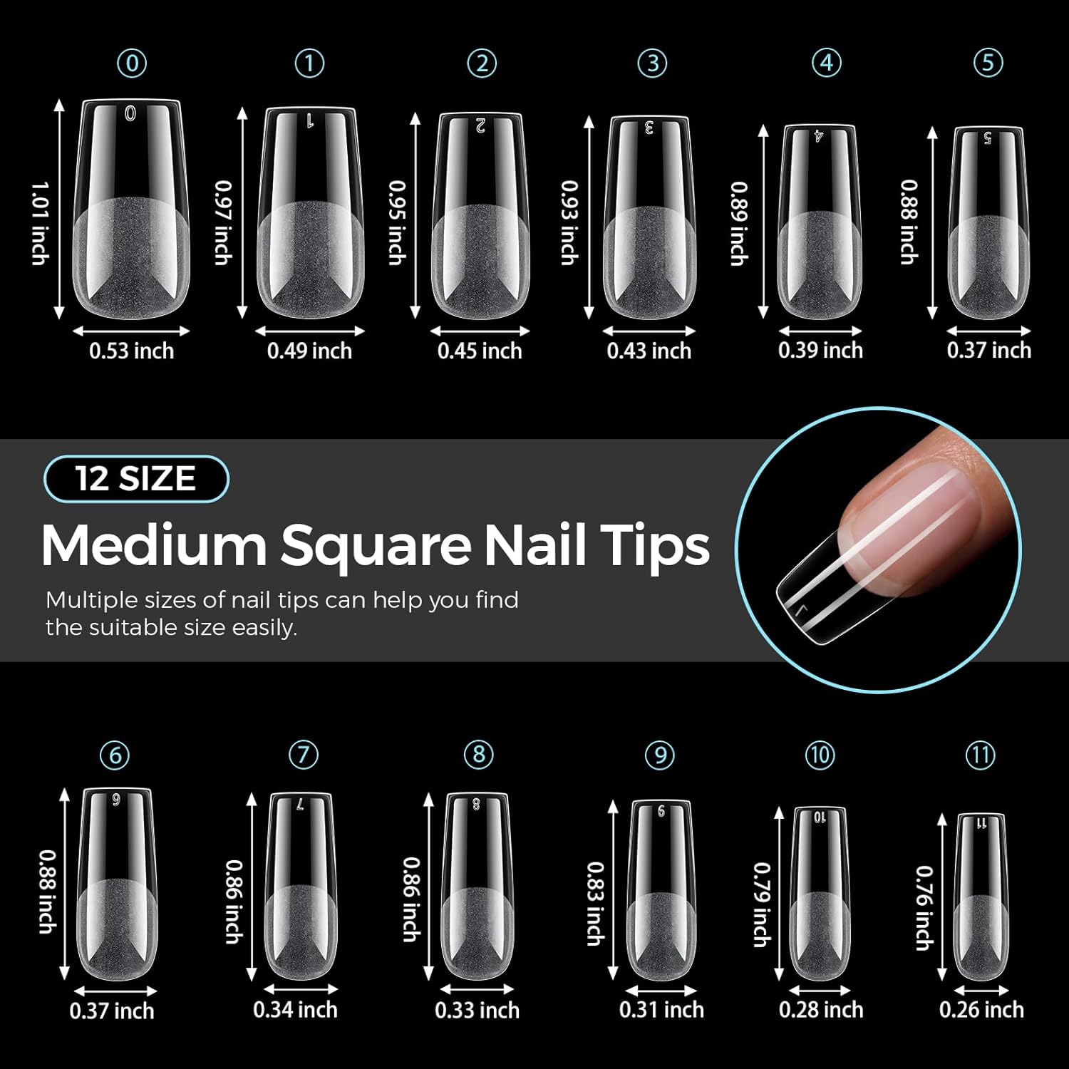 TOMICCA Clear Nail Tips Acrylic Nails 240Pcs Medium Square Acrylic Nail Kit Pre-shape Full Cover Clear Nails Gel Nail Tips for Extension Nail Home DIY, 12 Sizes - Image 5