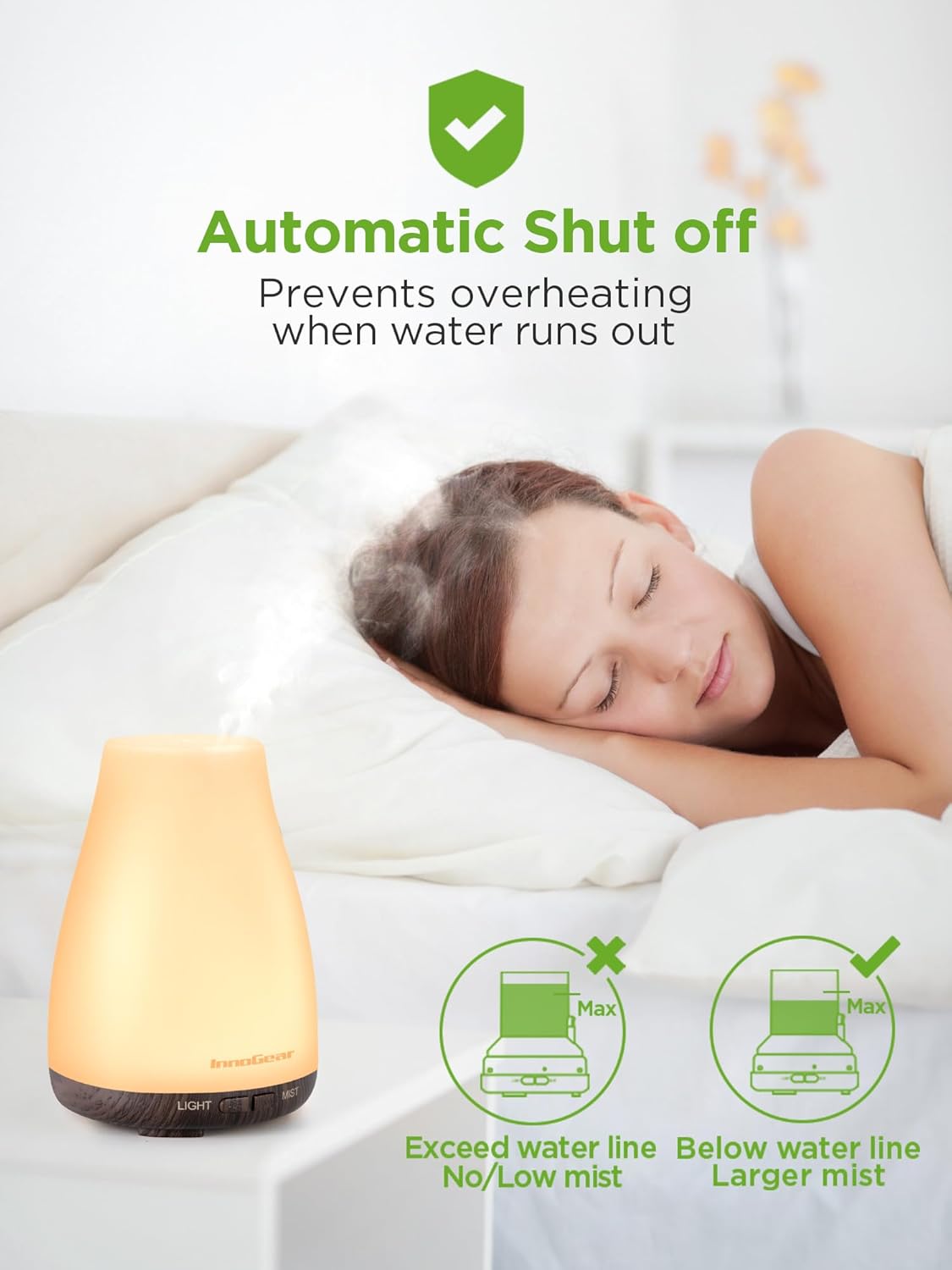 InnoGear Essential Oil Diffuser, Premium 5-in-1 Diffusers for Home Scent Aromatherapy Diffuser Air Desk Humidifier for Bedroom Large Room Office 7 Color LED 2 Mist Mode Waterless Auto Off, Brown Base - Image 6