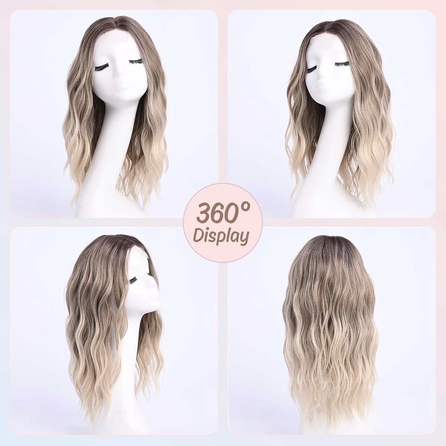 Medium Length Ombre Blonde Ash Wavy Wigs for Women 18 Inch Middle Part Wavy Blond Wig Natural Looking Dirty Blonde Synthetic Heat Resistant Fiber Dark Roots Wig for Daily Party Use (18 inch) - Image 6