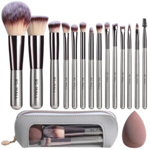 BS-MALL Makeup Brush Set 14 Pcs Premium Synthetic Foundation Powder Concealers Eye shadows Blush Makeup Brushes with Makeup Case and Makeup Sponge (A-Champagne)