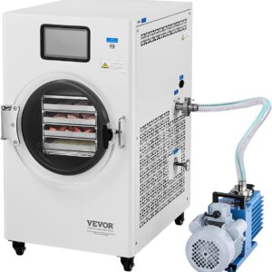 VEVOR Vacuum Freeze Dryer Machine, 8.8-13.2 LBS/Batch Food Freeze Drying Machine with 4-Layer Trays, Vacuum Pump, Adjustable Timer and Temperature Control, for Fruits Vegetables Meat, White