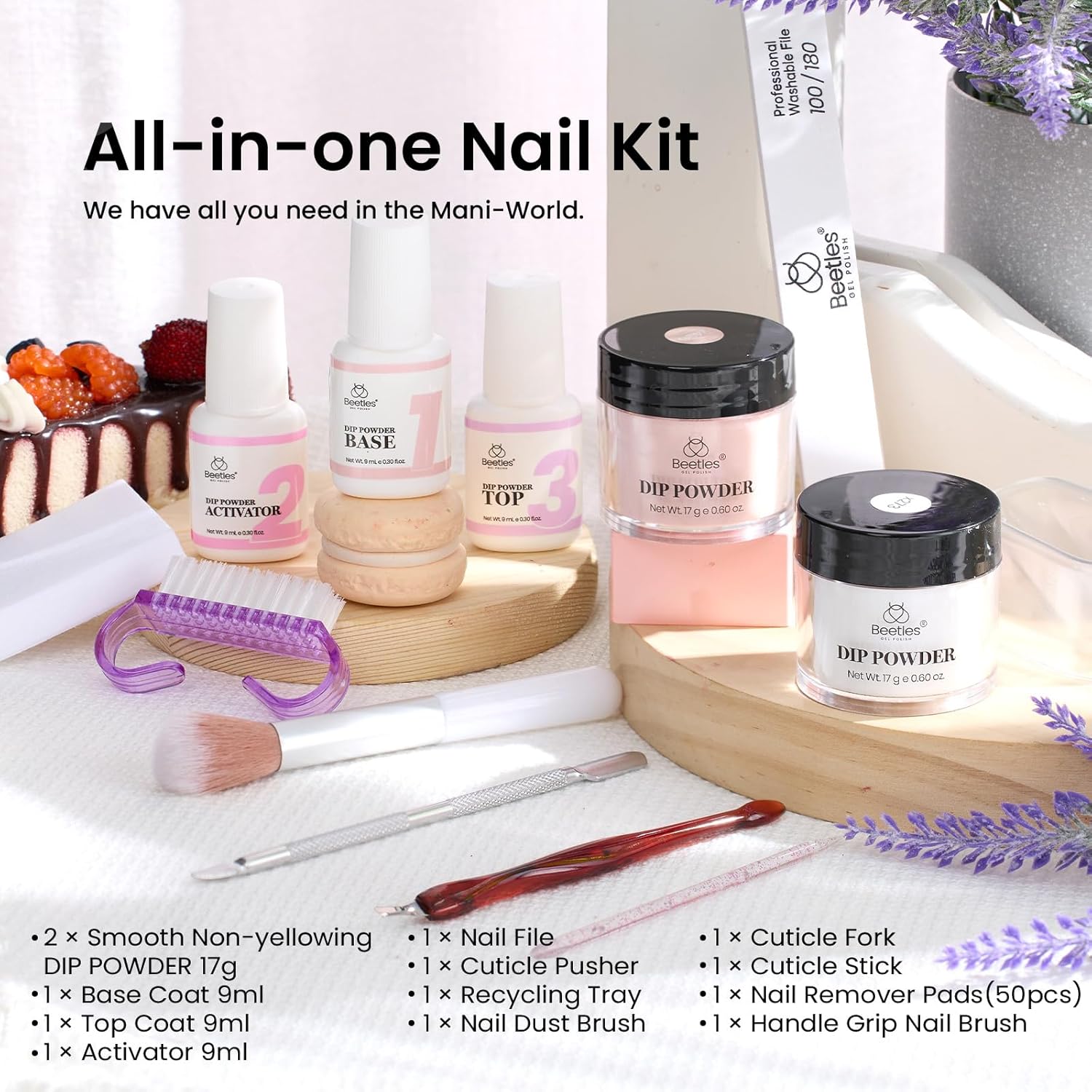 Beetles Dip Powder Nail Kit Nude Clear Dip Nails Powder Starter Kit with Base Top Coat Activator Powder Nail Dipping Kit for French Nail Art Manicure DIY Salon - Image 2
