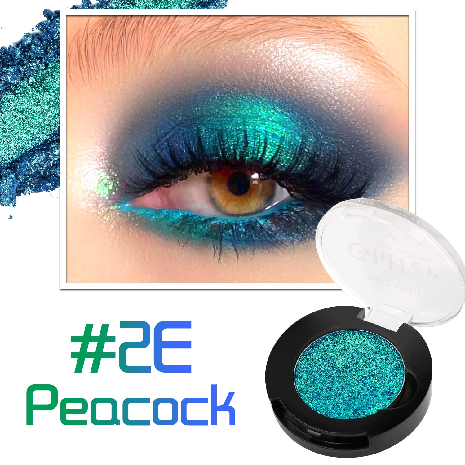 DE'LANCI Multichrome Peacock Green Eyeshadow Single, St. Patrickโs Day Metallic Glitter Eye Cosmetic, Sparkly Emerald Shimmer Makeup for Festive, Intense Long-Lasting Eyeshadow for Blue/Green Eyes - Image 8