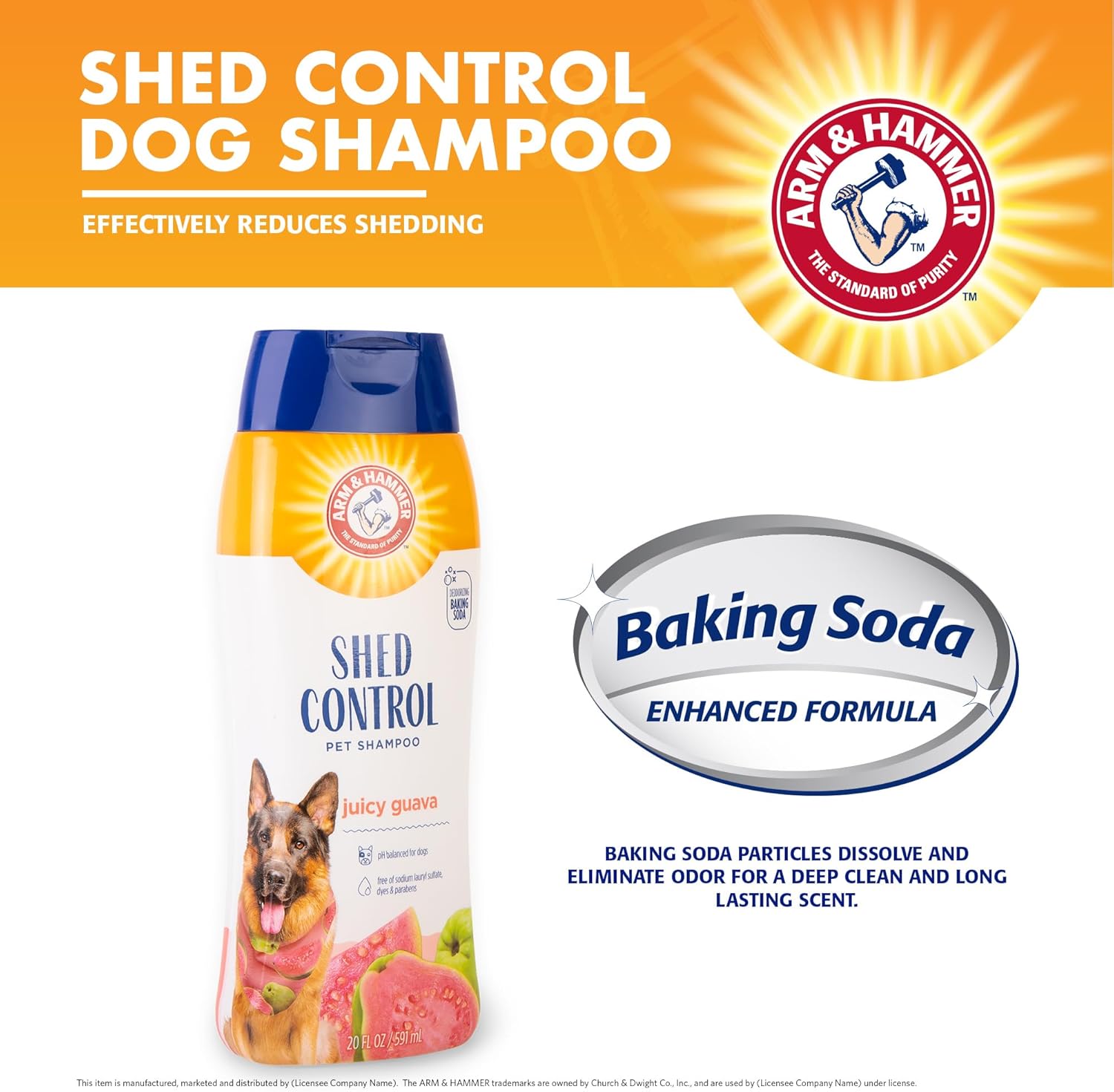 Arm & Hammer for Pets Shed Control Shampoo, 20oz Juicy Guava Scent | Professional Quality Dog Shed-Less Shampoo, De-Shedding Dog Shampoo, Free of Sodium Lauryl Sulfate & Parabens - Image 2