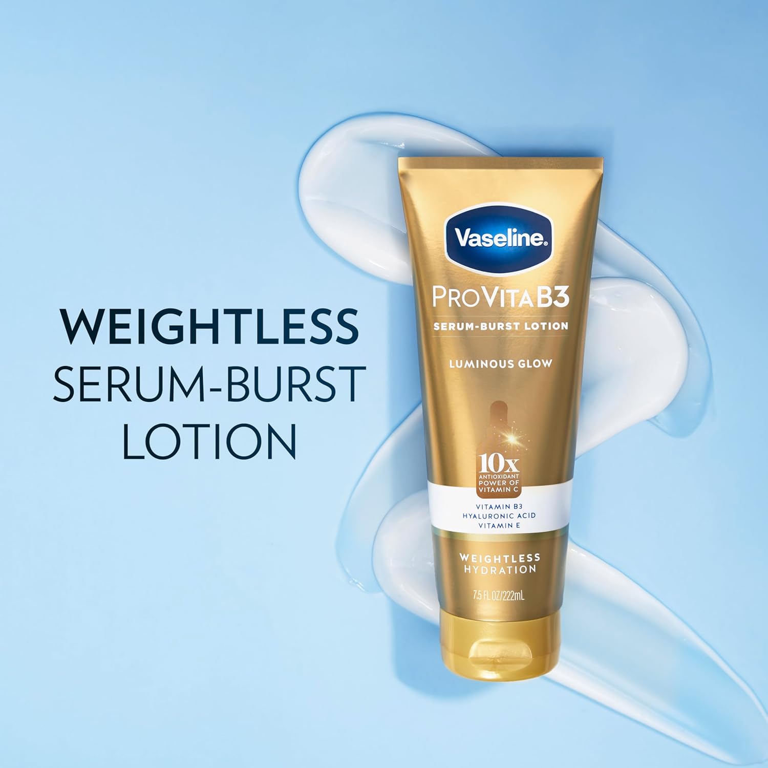 Vaseline Pro VitaB3 Serum Burst Lotion Luminous Glow Healthy, Glowing Skin, Lightweight 10x Antioxidant Power of Vitamin C with Vitamin B3, Hyaluronic Acid & Vitamin E, 7.5 Fl Oz - Image 3