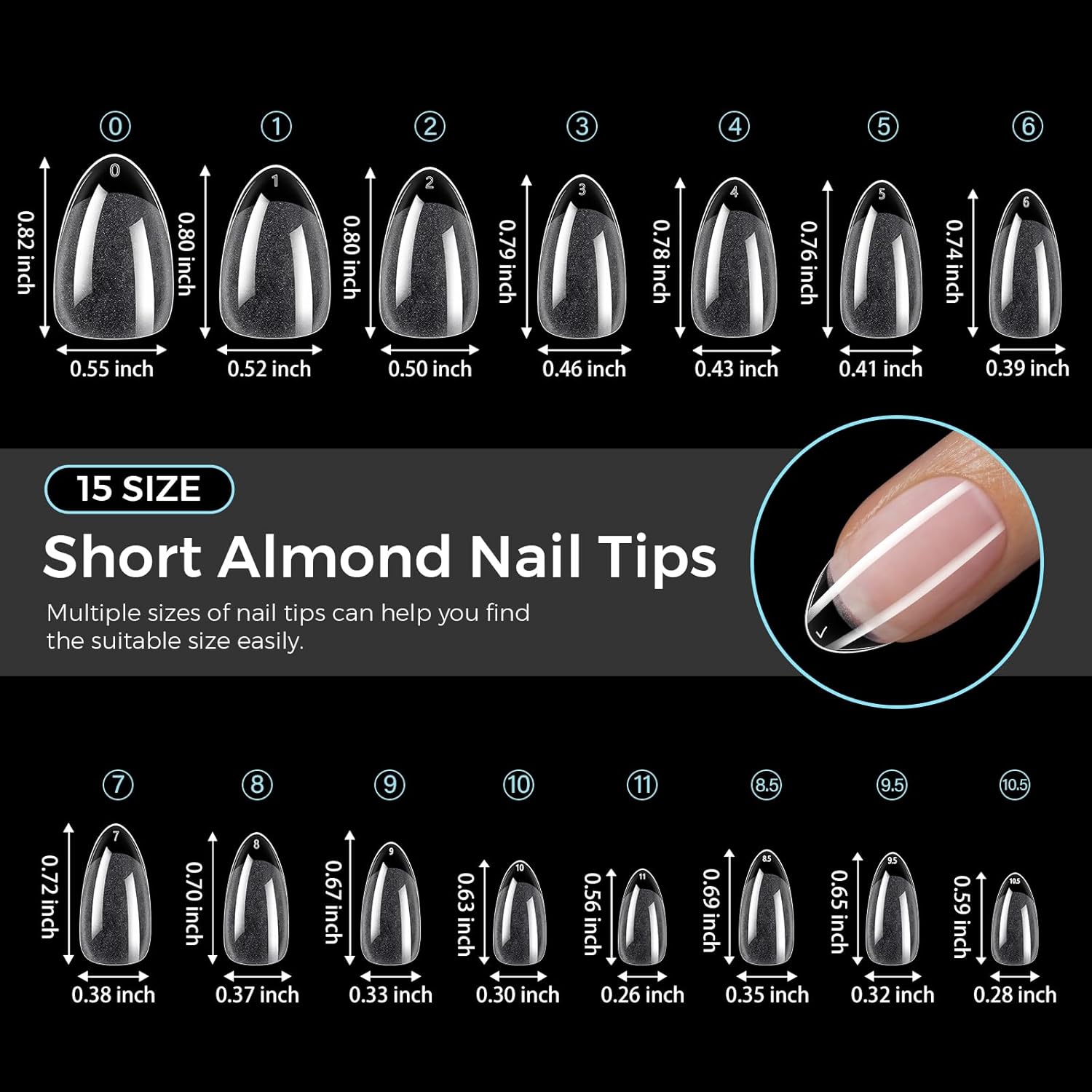 TOMICCA Clear Nail Tips Acrylic Nails 240Pcs Short Almond Acrylic Nail Kit Gel Nail Tips for Extension Short Fake Nails Manicure Home DIY 15 Sizes - Image 5