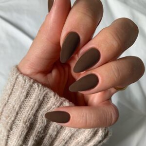 Dark Brown Fall Press on Nails, KQueenest Acrylic Press on Nails Medium Almond, Matte Fake Nails Press ons for Women, Stiletto Glue on Nails Natural, Season of Color Press on Gel Nails, 24 Pcs