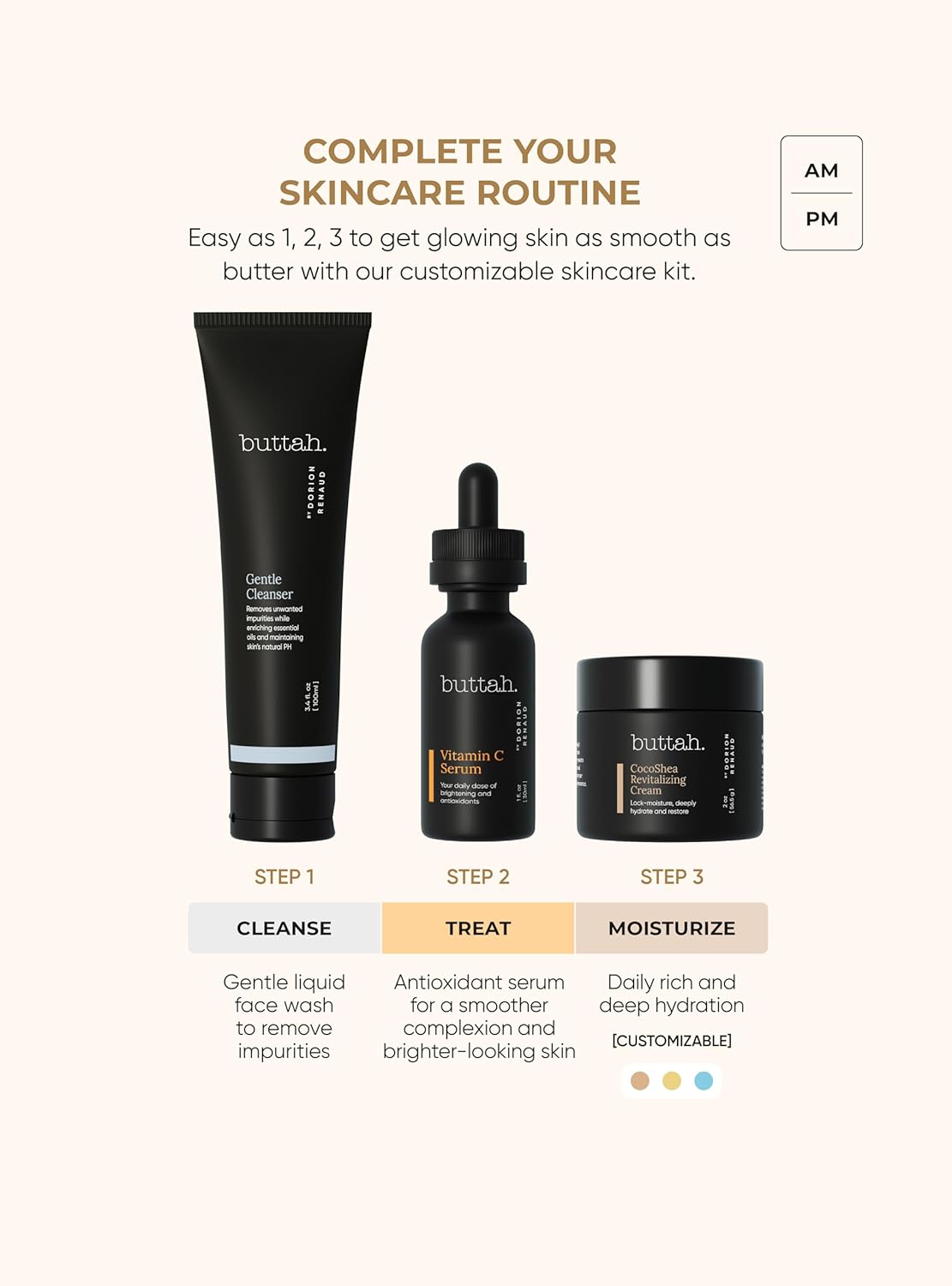 Buttah Skin Transforming Kit for Melanin Rich Skin | CocoShea Revitalizing Cream 2 oz | Vitamin C Serum 1 oz | Buttah Cleanser 3.4 oz | Black Owned Skincare - Image 4