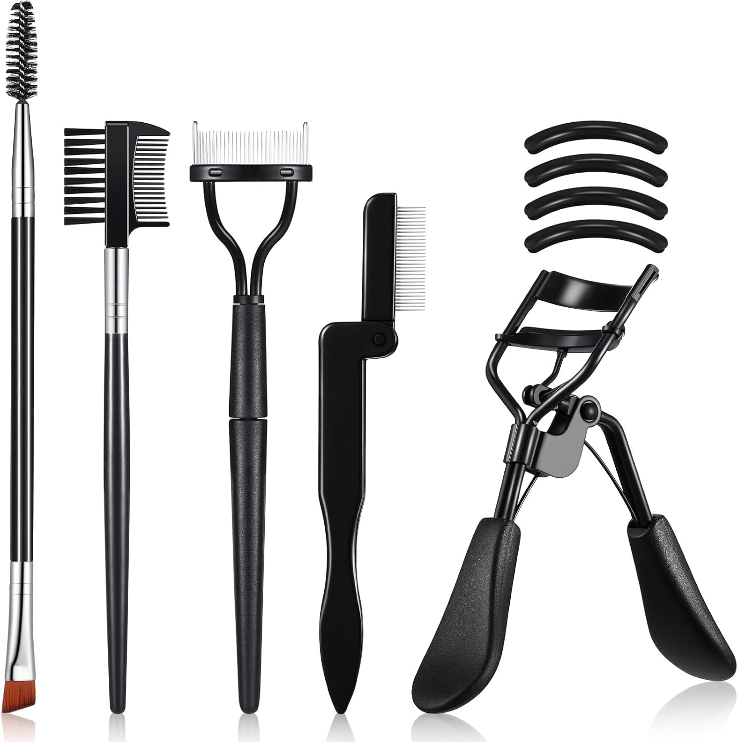 Eyelash Curlers with Comb Eyebrow Brush Kit for Women Lash Curler Eyelash Comb Seperator Mascara Brushes Eyebrow Brush and Comb Silicone Refills Pads
