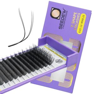 YY Lash Extensions, 0.05mm LU/M Curl MIX8-15mm 12 Rows/Tray, Y Shape Long Flat Stem, PBT Soft Natural Eyelashes Grafting for Beginner/Tech Artist, Beauty Salon(Matte Black-0.05-LU-MIX8-15mm)