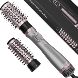 Rotating Hair Dryer Brush, 4-in-1 Rotating Blow Dryer Brush & Hot Air Spin Dryer Brush, 2 Detachable Brushes (1.5" & 2"), 3 Temperature & Speed Settings, 1200W