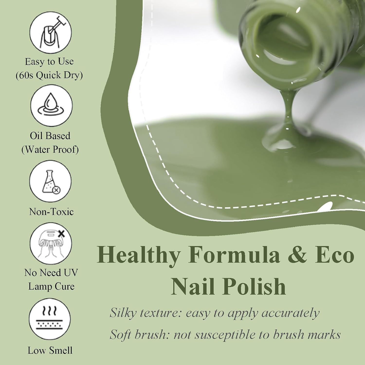 Green Nail Polish - Matcha Green Fingernail Lacquer - Chip Resistant, Long Lasting, Quick Dry - Cruelty Free, High Gloss Nail Art For Women DIY - Image 3