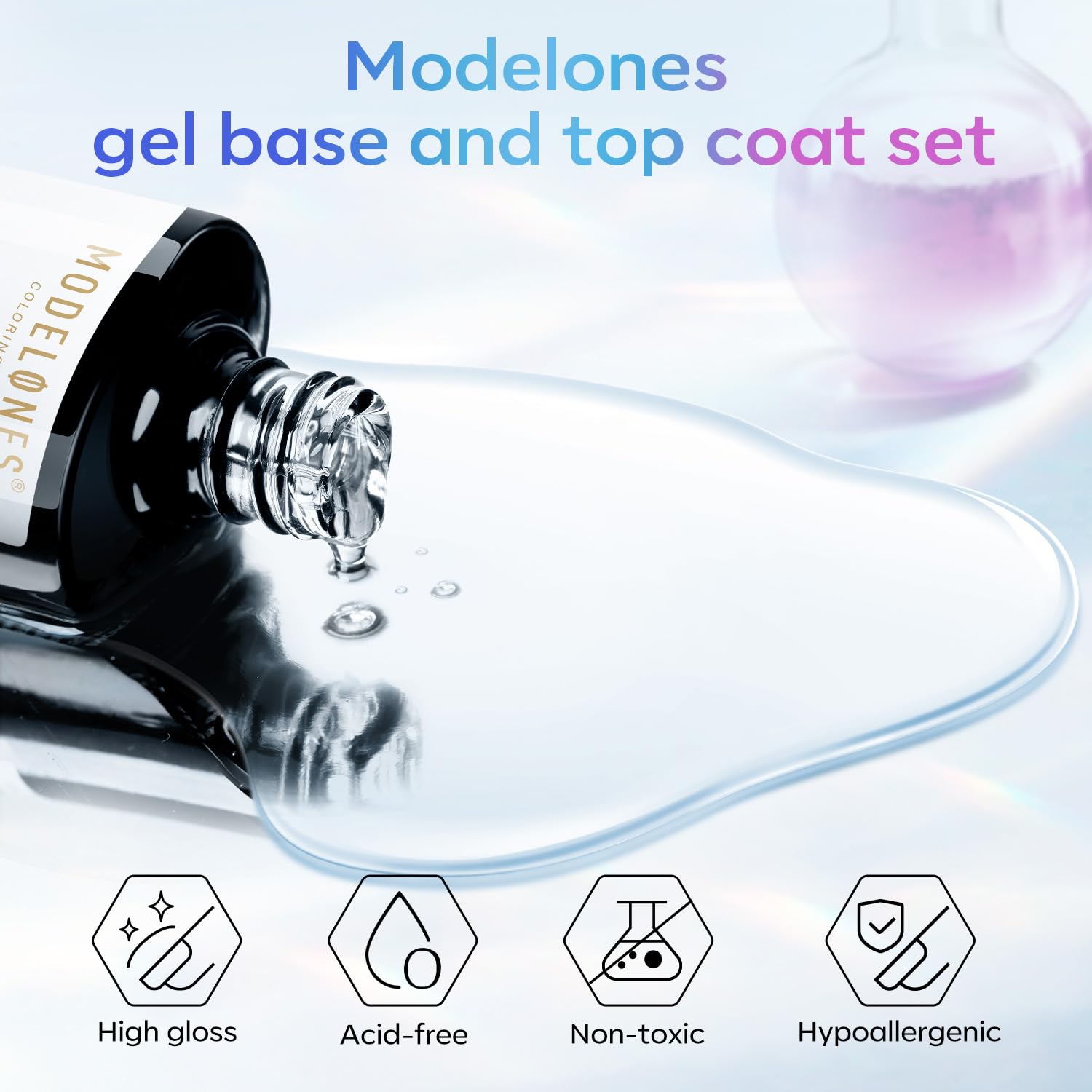 modelones Gel Top Coat, 15 ml 2025 Upgrade Super Shiny Base and Top Coat Set, Soak Off Nail Lamp Acid Free No Wipe Clear Base Top Gel Nail Polish - Image 8