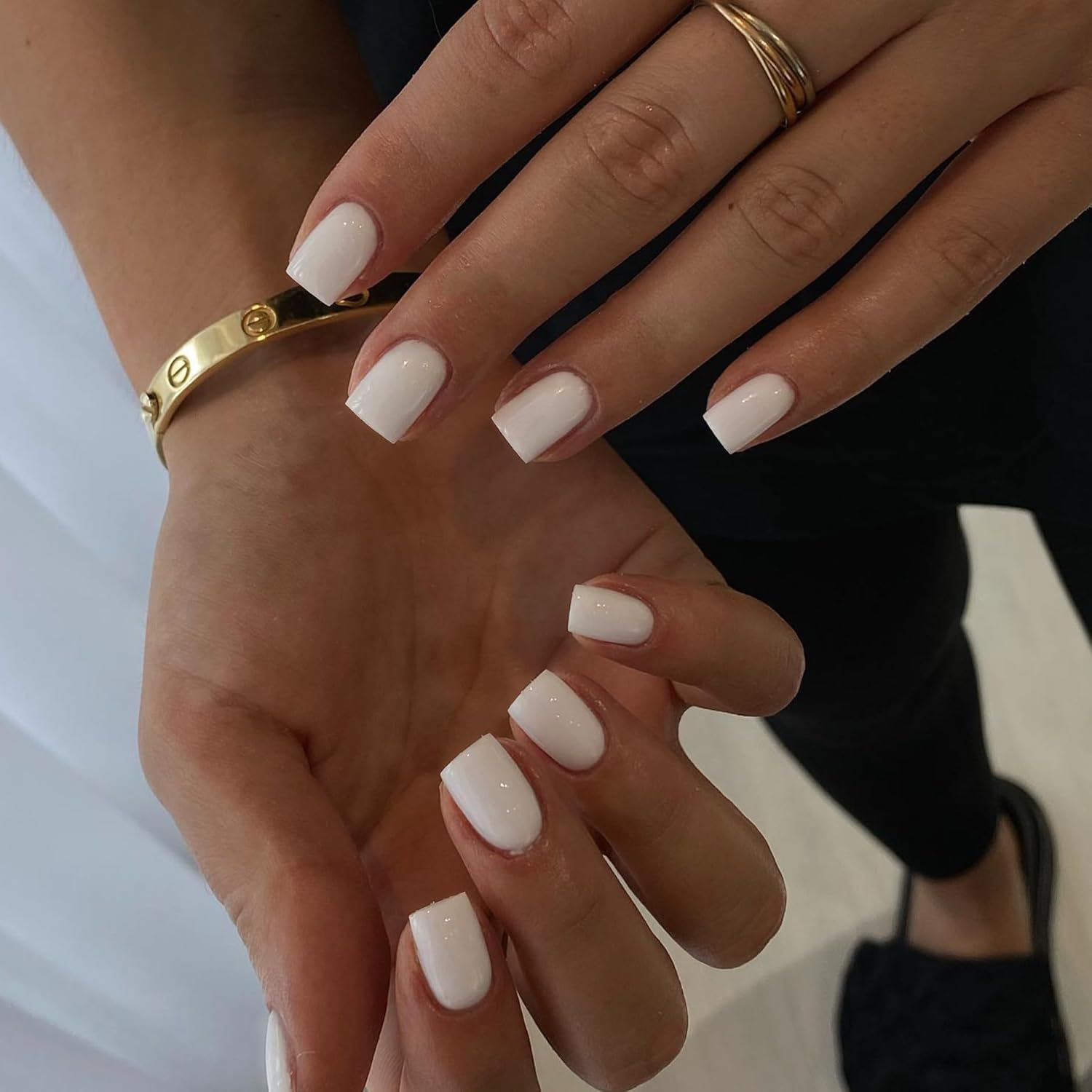 Ivory White Press on Nails Short Square, Natural Gel Nails Glue on Acrylic Nails Press ons, 48Pcs Thick Reusable Fake Nails for Women, Short Coffin Artificial Nails Solid Color Square Nails - Image 3
