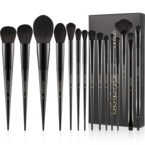 Docolor Makeup Brushes 15Pcs Obsidian Makeup Brush Set Premium Synthetic Powder Kabuki Foundation Contour Blush Concealer Eye Shadow Blending Eyeliner Crease Eyebrow Make Up Brush Kit