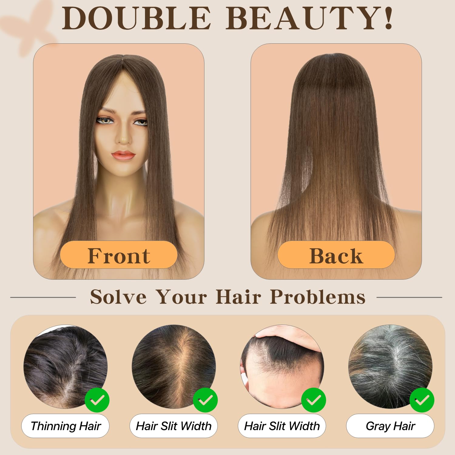 Human Hair Topper for Women No Bangs, 100% Remy Toppers Hair Pieces for Women,150% Density, No Tangle & Smooth, 10 Inch #Dark Brown - Image 6