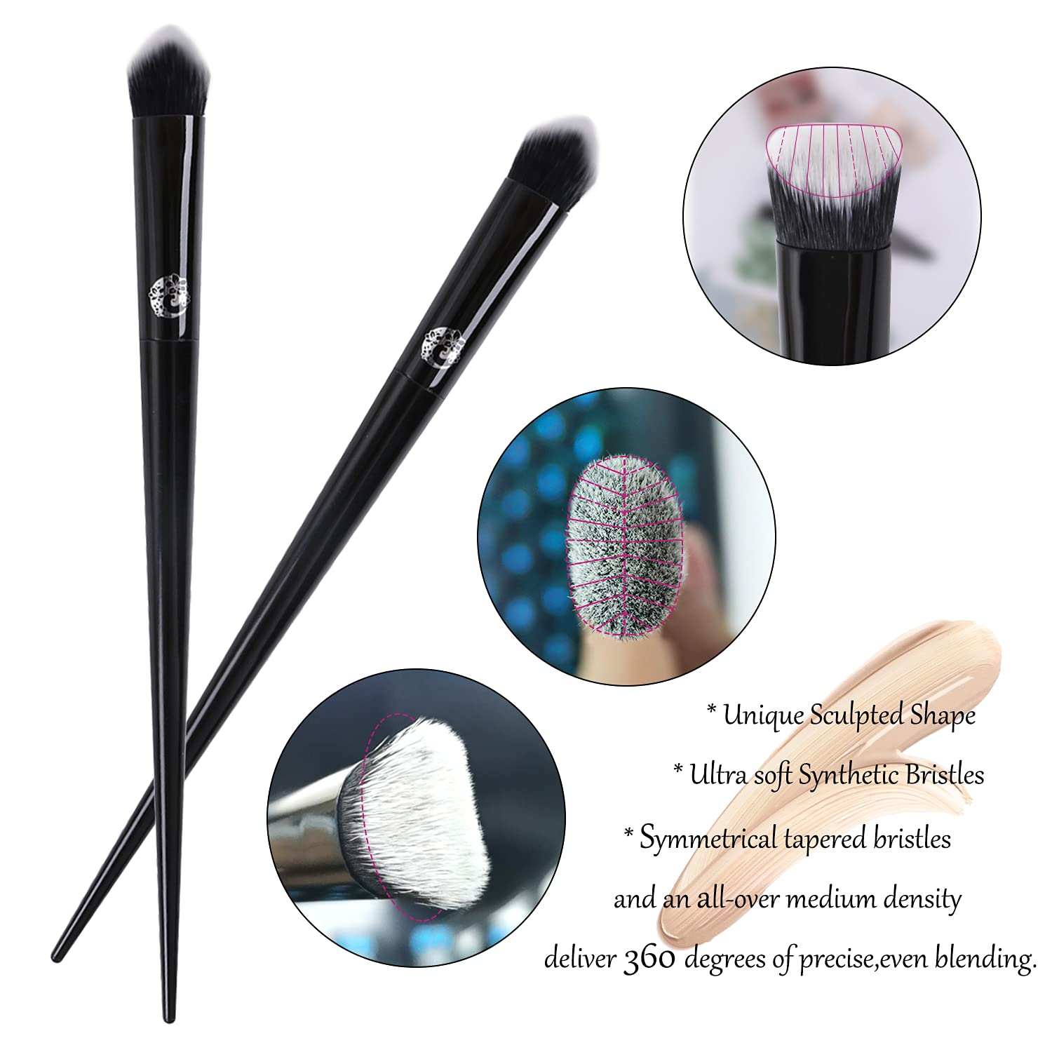 ENERGY Precision Concealer Brush Under Eye Nose Contour Foundation Brush for Liquid Cream Foundation Powder Eyebrow Concealer Blending Baking Buffing Vegan Premium Synthetic Makeup Brush Black - Image 4