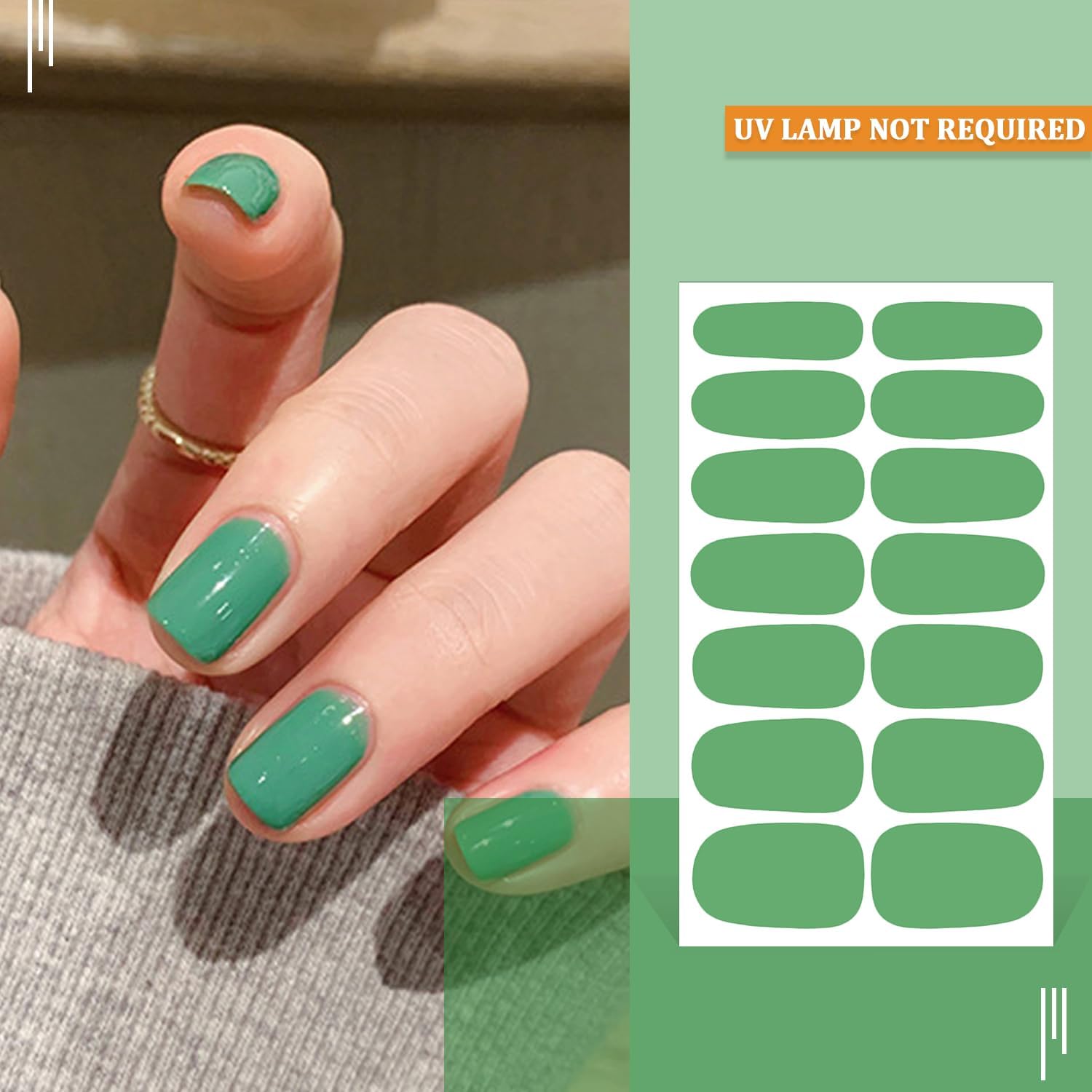 SILPECWEE 12 Sheets Green Nail Polish Stickers Full Wraps Bright Solid Color Gel Strips Self Adhesive Fingernail Sticker for Women With Nail File - Image 2