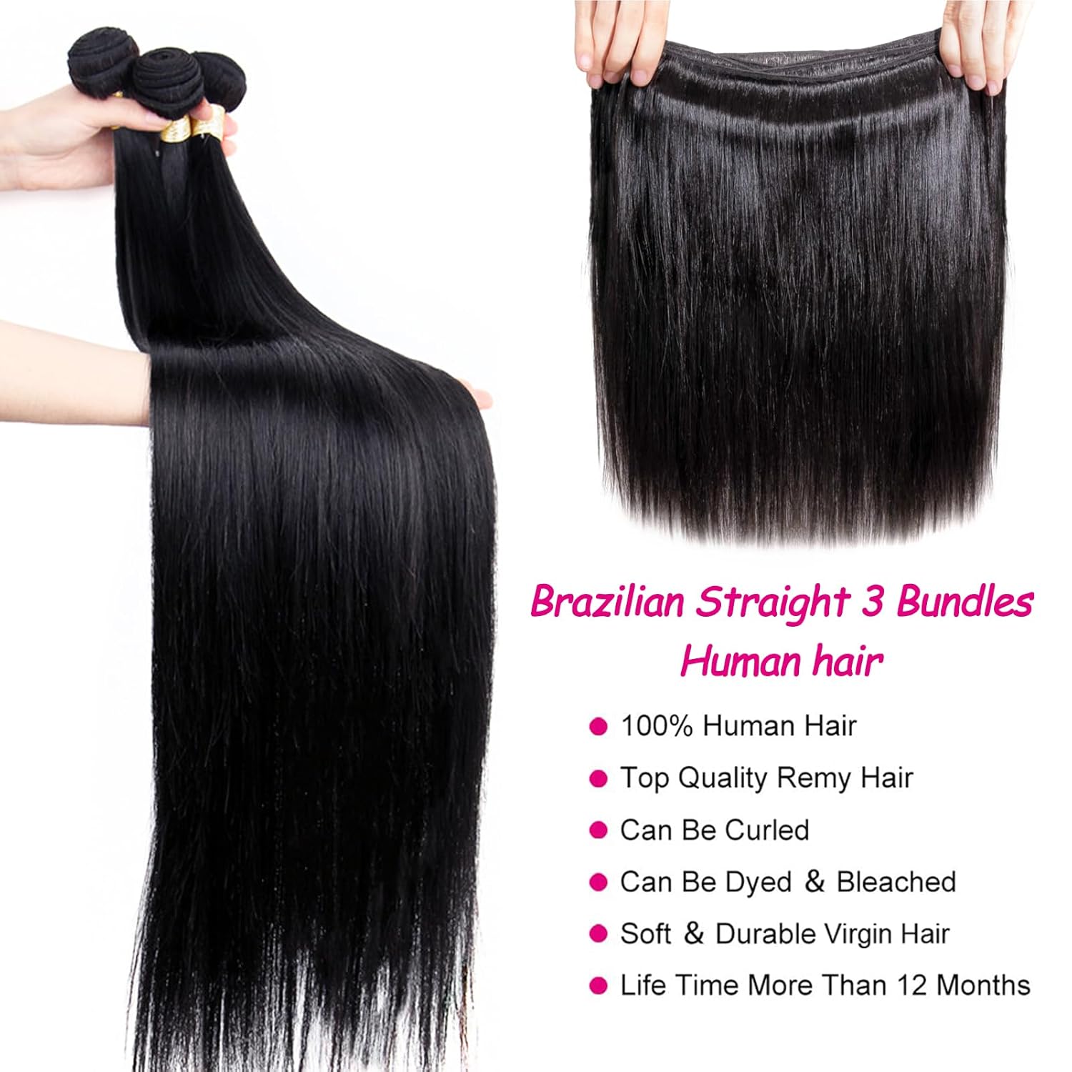 12A Straight Bundles with Frontal Human Hair 20 22 24+18 Inch Brazilian Human Hair Bundles with Frontal 100% Unprocessed Virgin Weave Hair with 13x4 HD Lace Closure - Image 2