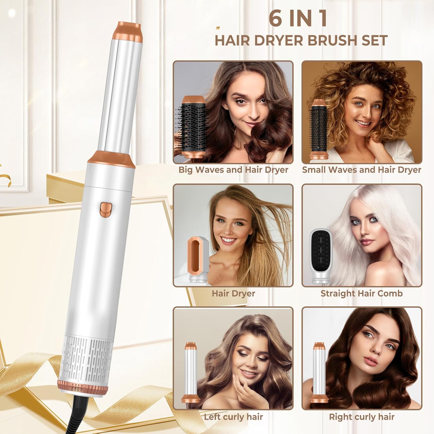 Hair Dryer Brush,6 in 1 Professional Hot Air Styler,Powerful Air Curling Wrap Styler,Negative Ionic Hair Dryer Fast Drying, Multi Hair Stylerfor Curling Volumizing Straightening Styling - Image 3