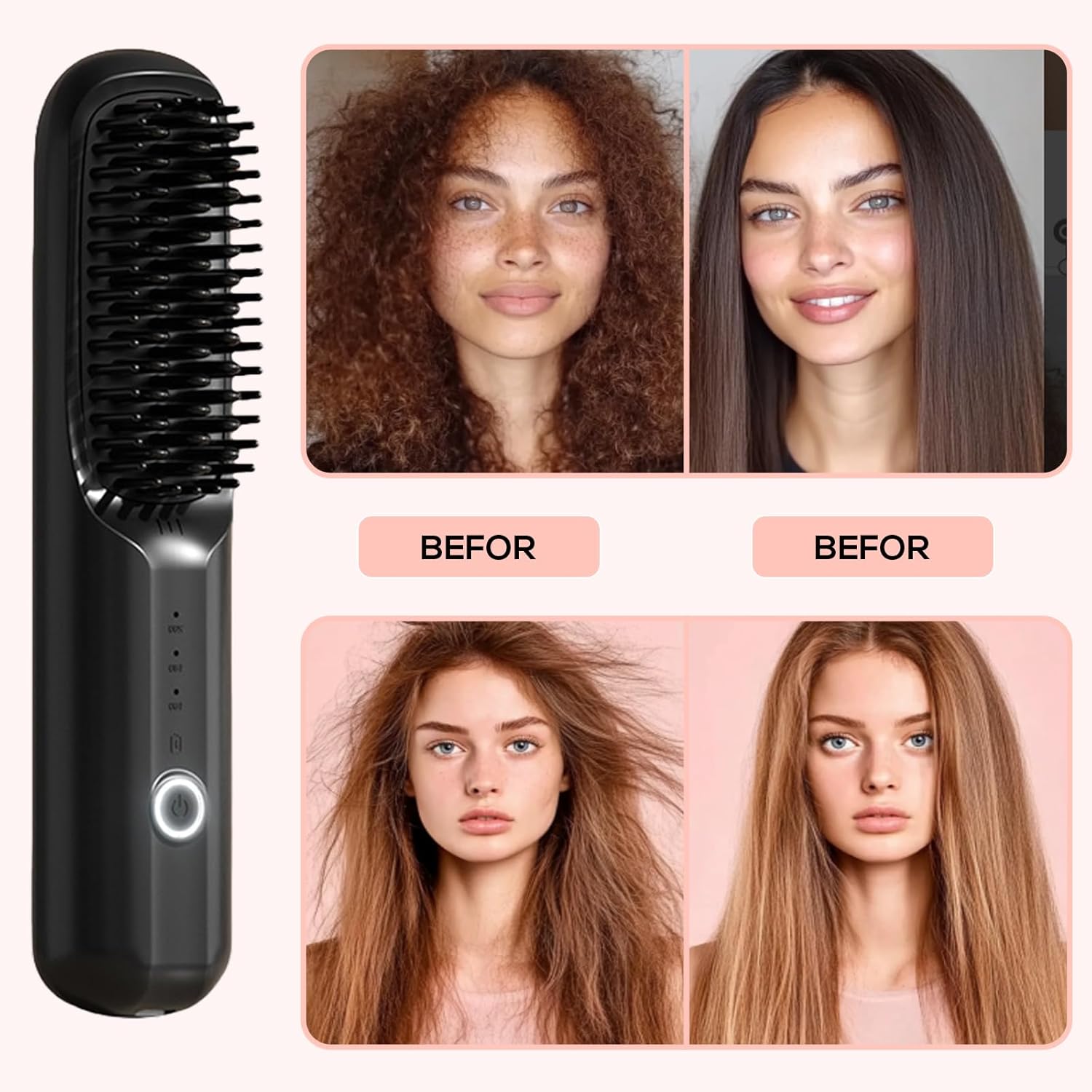 Cordless Hair Straightener Mini Portable Cordless Hair Straightener Brush 3-in-1 Anion Straightening Brush USB Fast Charging Portable Straightener - Image 4