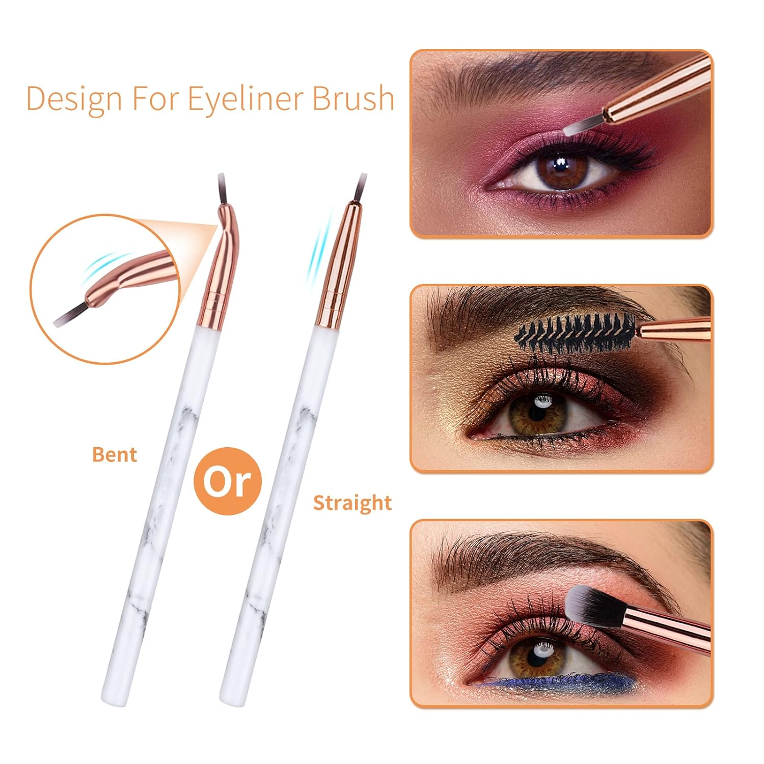 Eye Makeup Brushes DUAIU 16Pcs Eyeshadow brushes Eyebrow Eyeliner Blending Brush Premium Synthetic & Marble Handle Brushes sets with Pink Cosmetic Bag - Image 3