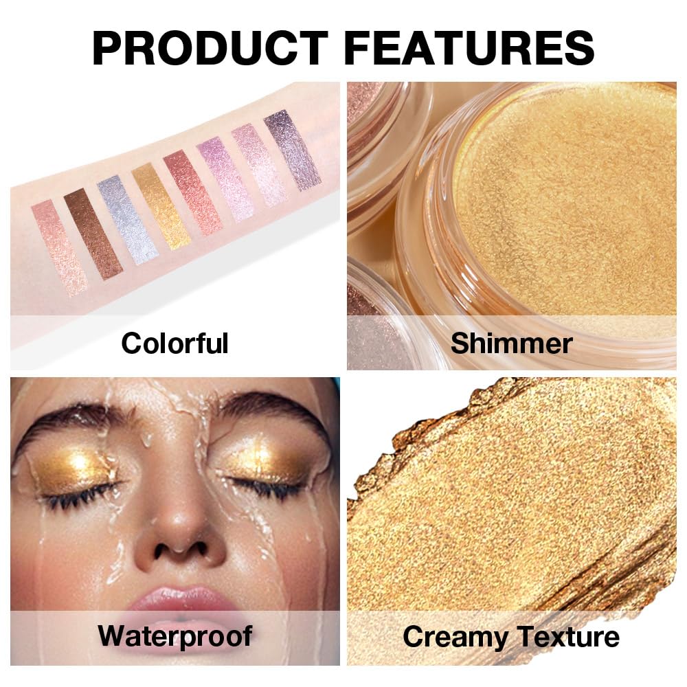 Cream Glitter Golden Yellow Shimmer Metallic Eyeshadow Palette Makeup, Natural Single Mini Instant Holographic Eyeshadow For Older Women, Sombras Crema Para Ojos, Talc, Paraben&Cruelty Free - Image 4