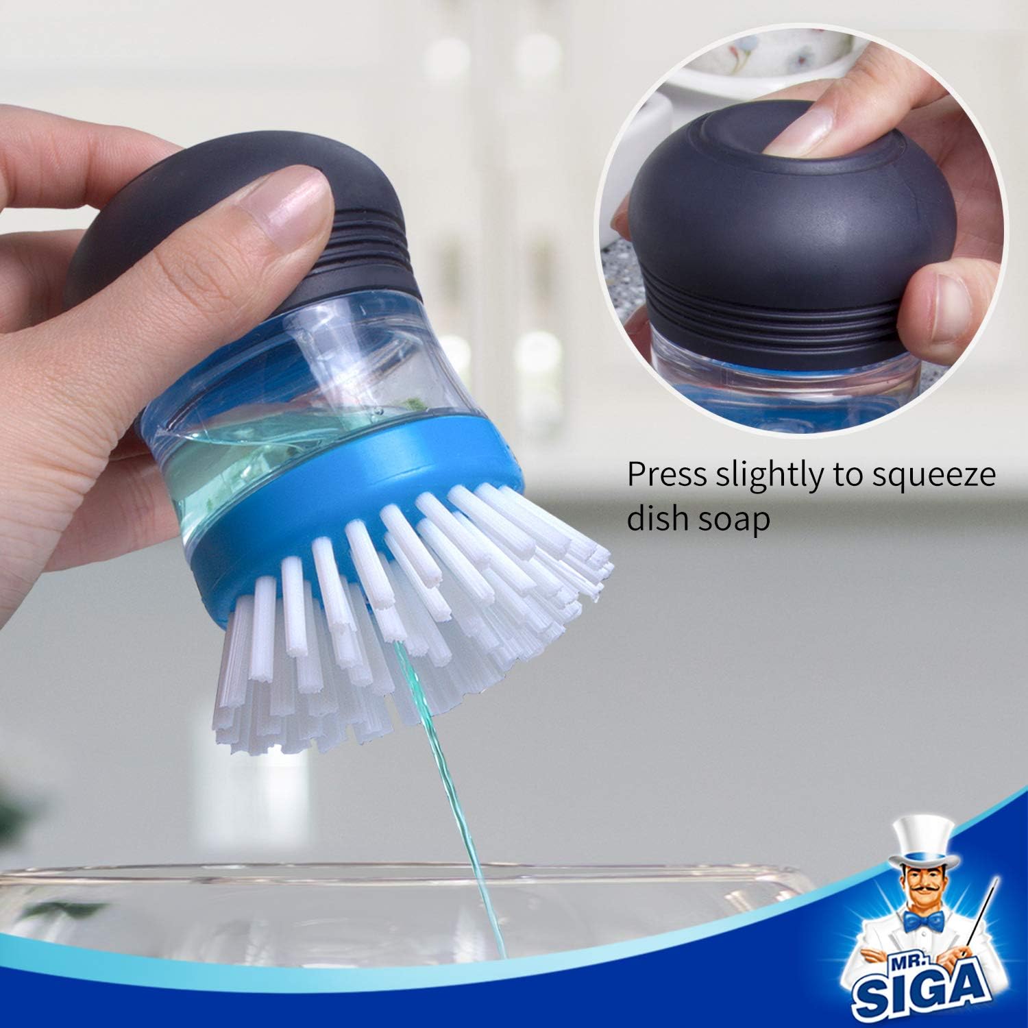 MR.SIGA Soap Dispensing Palm Brush Storage Set, Kitchen Brush with Holder for Pot Pan Sink Cleaning, 1 Set - Image 4