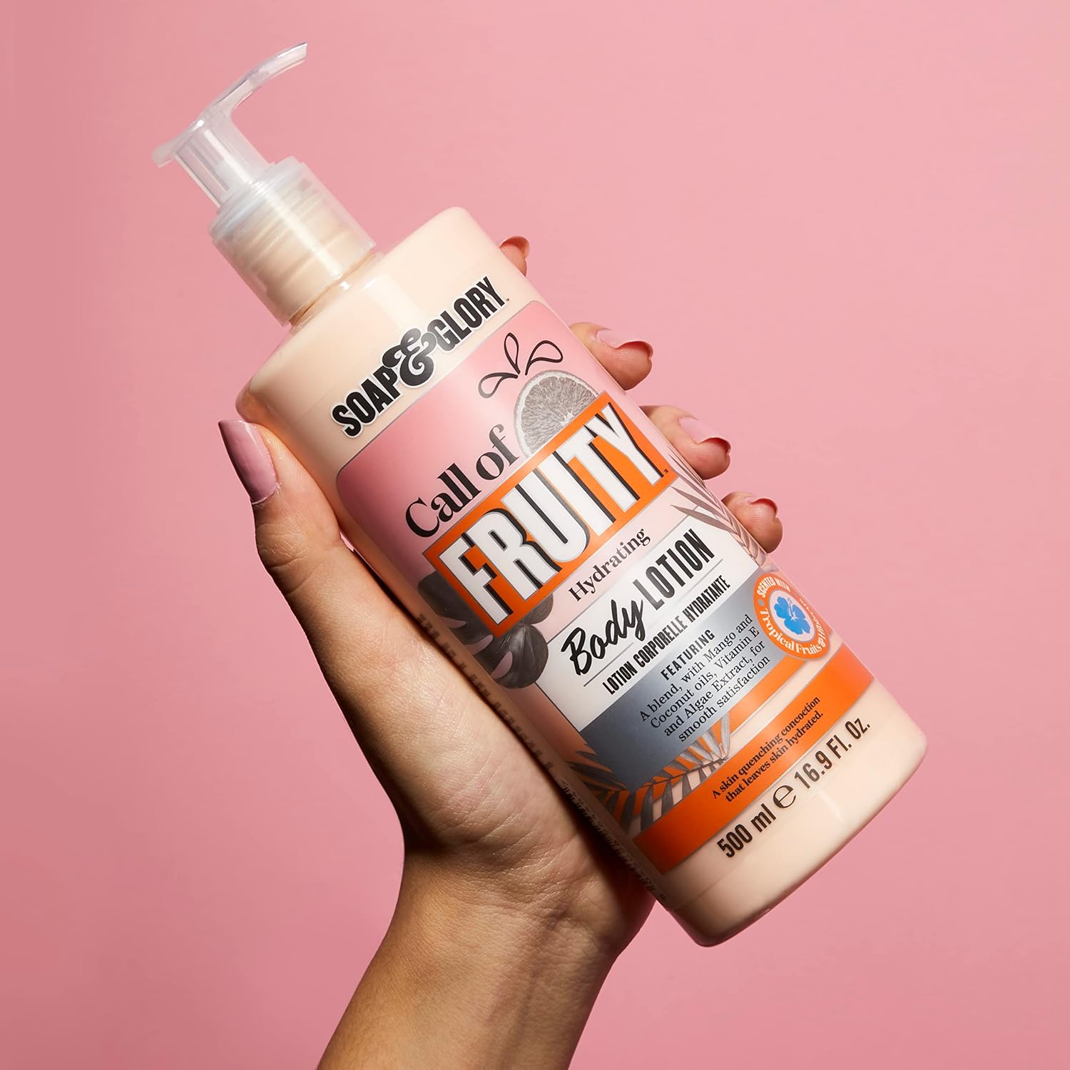 Soap & Glory Call of Fruity Vegan Body Lotion - Moisturizing Body Lotion with Vitamin E, Coconut Oil & Aloe Extracts - Tropical Fruits, Juicy Melon & Hibiscus Cocoa Butter for Dehydrated Skin (500ml) - Image 3