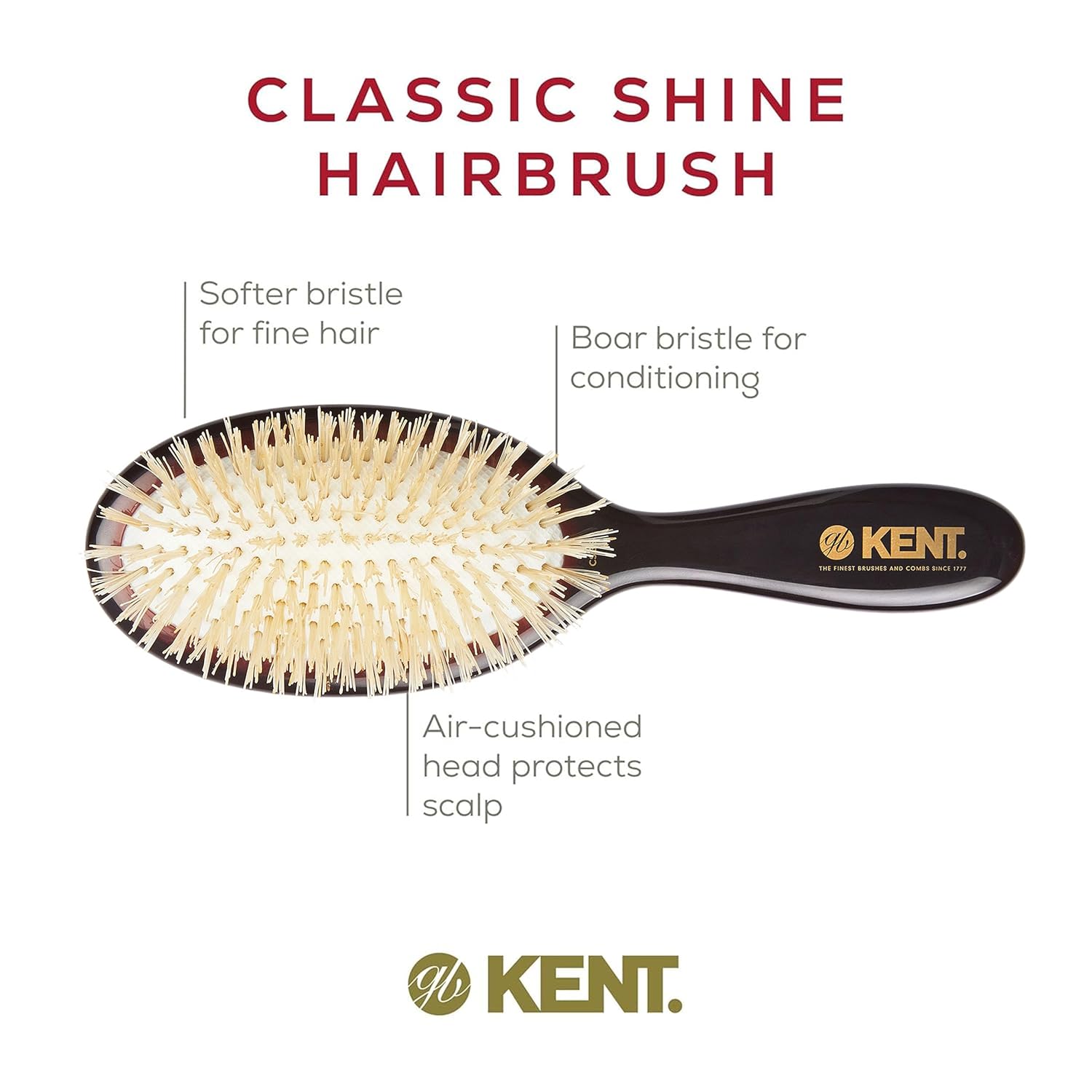 Kent CSGS Classic Shine Small Oval Cushion Straightening Brush and Hair Detangler Natural White Boar Bristle Hair Brush, Shine Hair Brush and Scalp Scrubber for Mid-Length Fine or Thinning Hair - Image 4