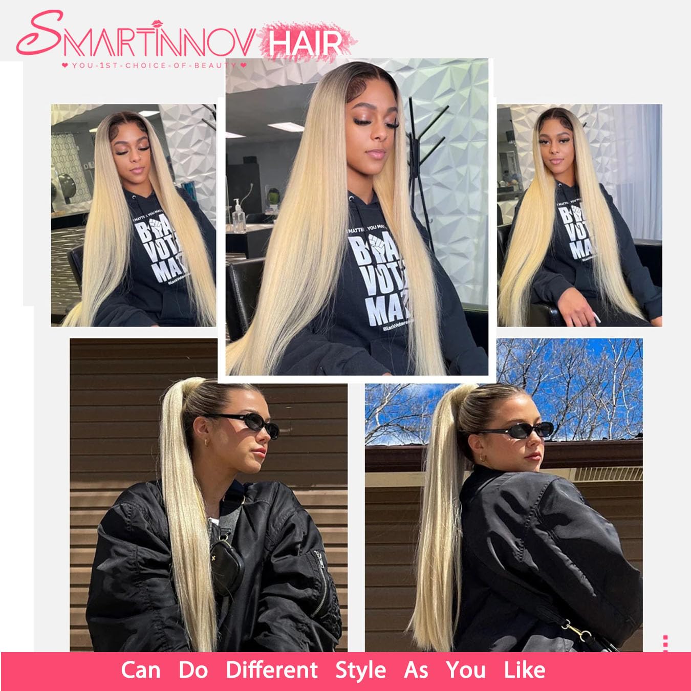 Ombre Blonde Lace Front Human Hair Wig 150% Density 1B613 for Women 13x4 HD Undetectable Melted Lace Frontal Wigs 20Inch Ombre Blonde with Dark Roots Straight Pre Plucked Bleached Knots Wigs - Image 4