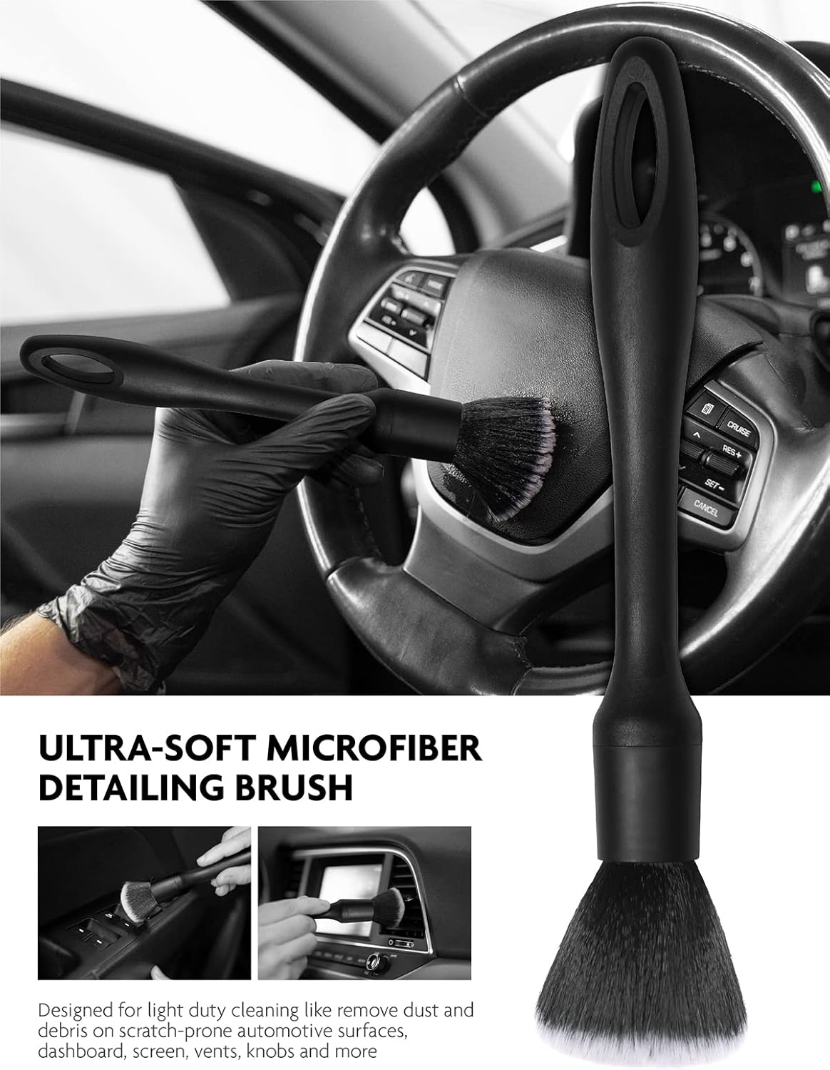 Fantasticlean 9PCS Car Interior Detailing Set, Microfiber Cloth & Applicator, Single-Head Detailing Brushes, Natural Bristles, Scratch-Free & Ultra-Soft for Seats Leather Care or Cleaning - Image 5