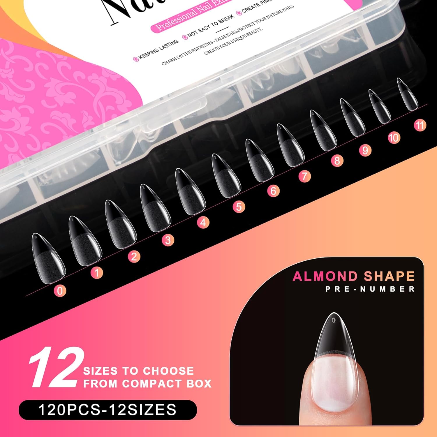 krofaue Short Almond Nail Tips - 120PCS Half Matte Acrylic Fake Nails with 12 Sizes Clear Press on Nails Almond for Extension Nail Manicure Home DIY - Image 4