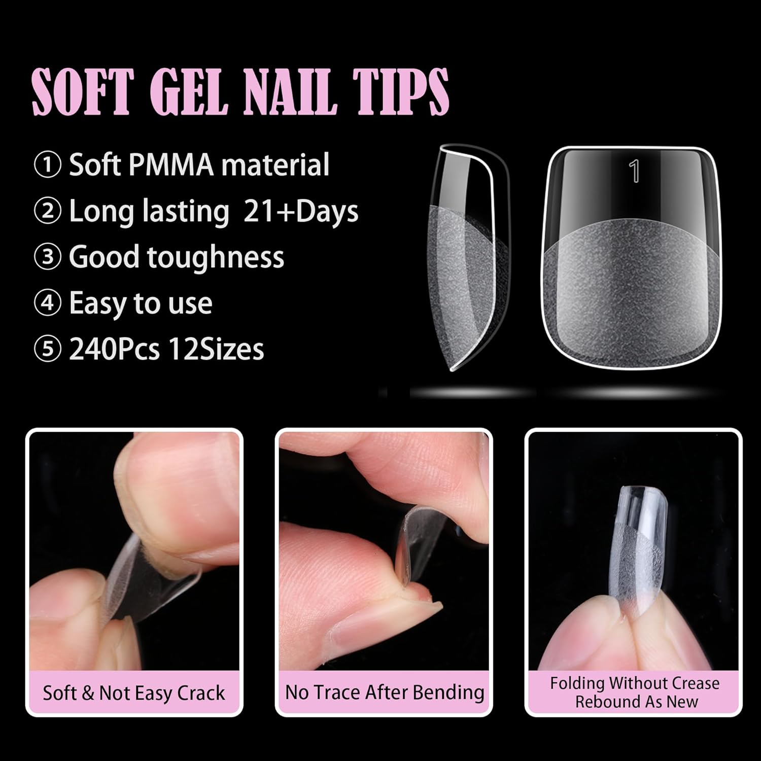 Carmu Extra Short Gel Nails Tips, 240pcs Full Cover Half Matte Acrylic Tips, 12 Sizes Pre-Shaped Short Square Press on Nails False Clear Nail Tips for Nail Extension DIY Salon - Image 2