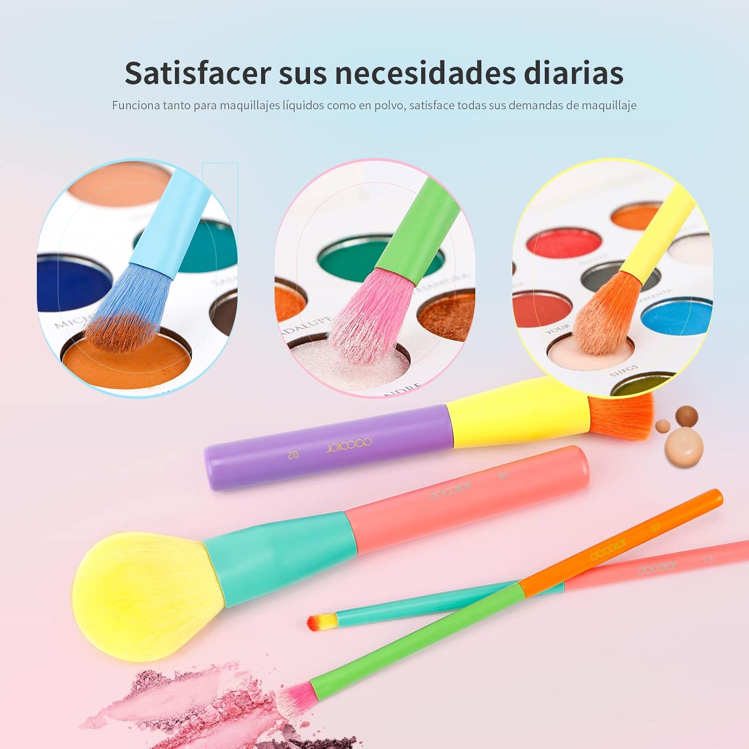 Docolor Makeup Brushes 15Pcs Colourful Makeup Brush Set Premium Gift Synthetic Face Powder Kabuki Foundation Contour Blush Concealers Eye Shadow Blending Make Up Brush Kit - Dream of Color - Image 5