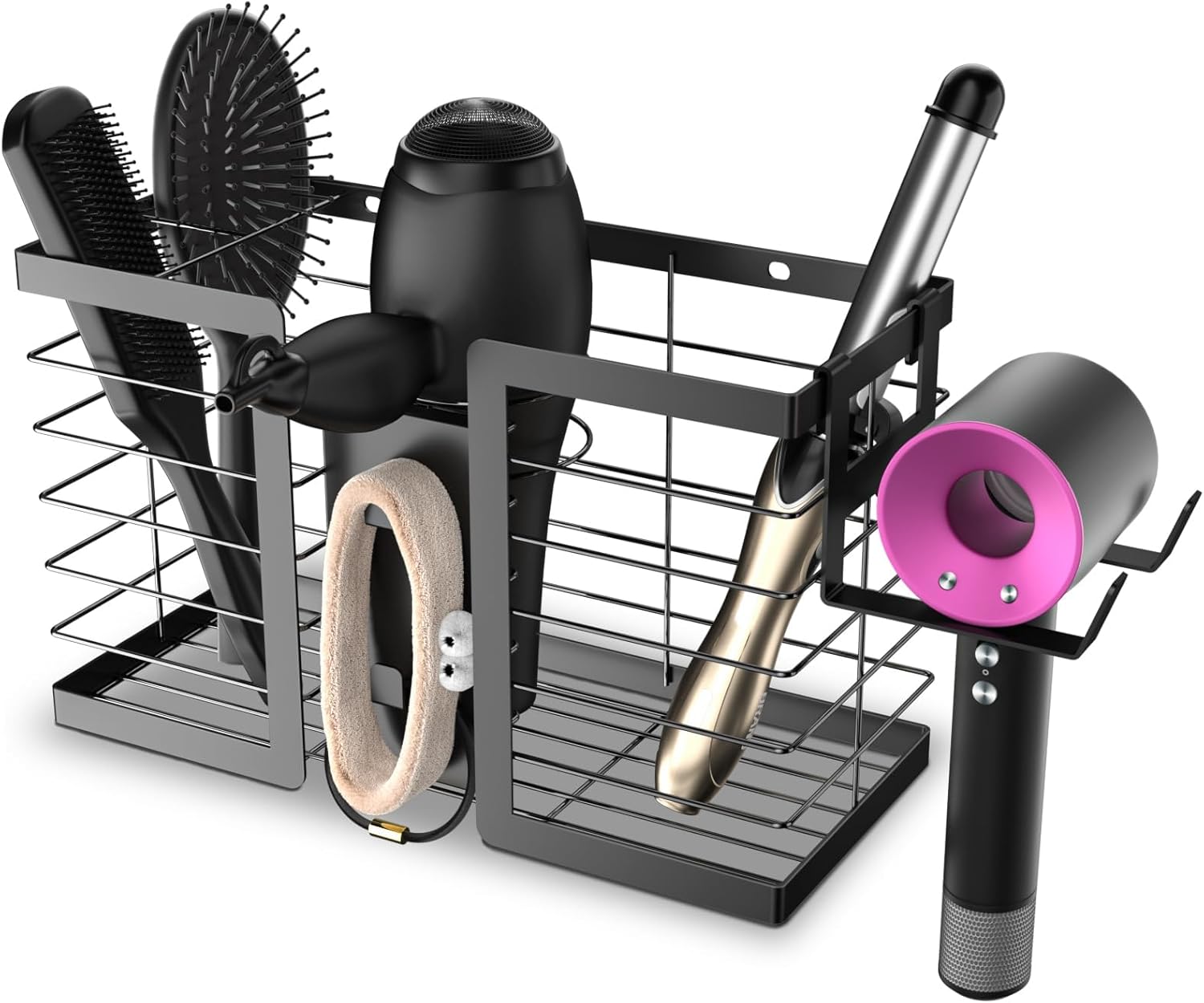 Hair Tool Organizer - Hair Dryer Holder, 3 in 1 Metal Bathroom Organizer Wall Mount for Flat Iron, Curling Iron, Straightener, Styling Tools Bathroom Storage and Organizer (Black) - Image 8