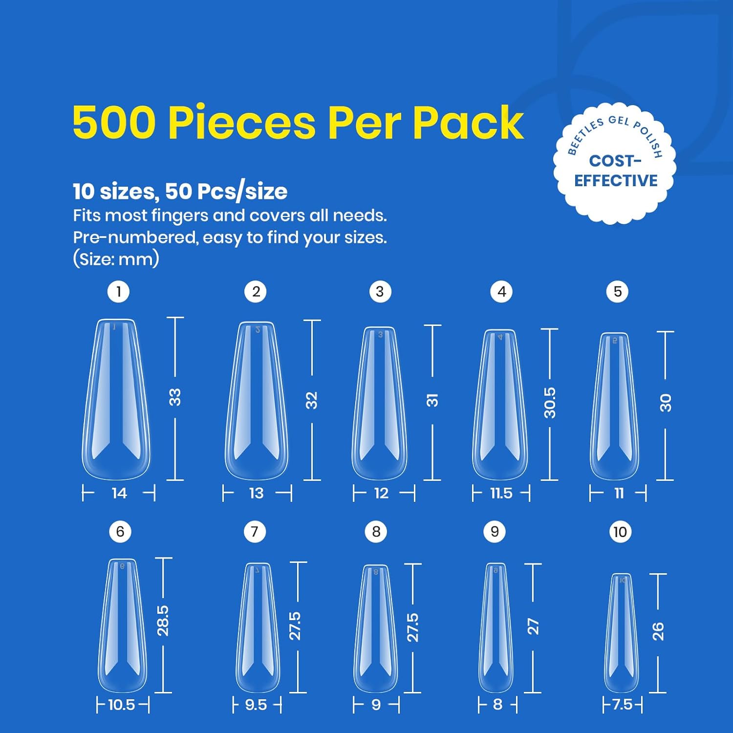 Beetles Acrylic Nails Kit 500Pcs Long Coffin Pre-Shaped Clear Full Cover Soft False Nails, Nail Tips Soak Off Easy Nail Extension Set for DIY Nails Art Home Gift for Women - Image 6
