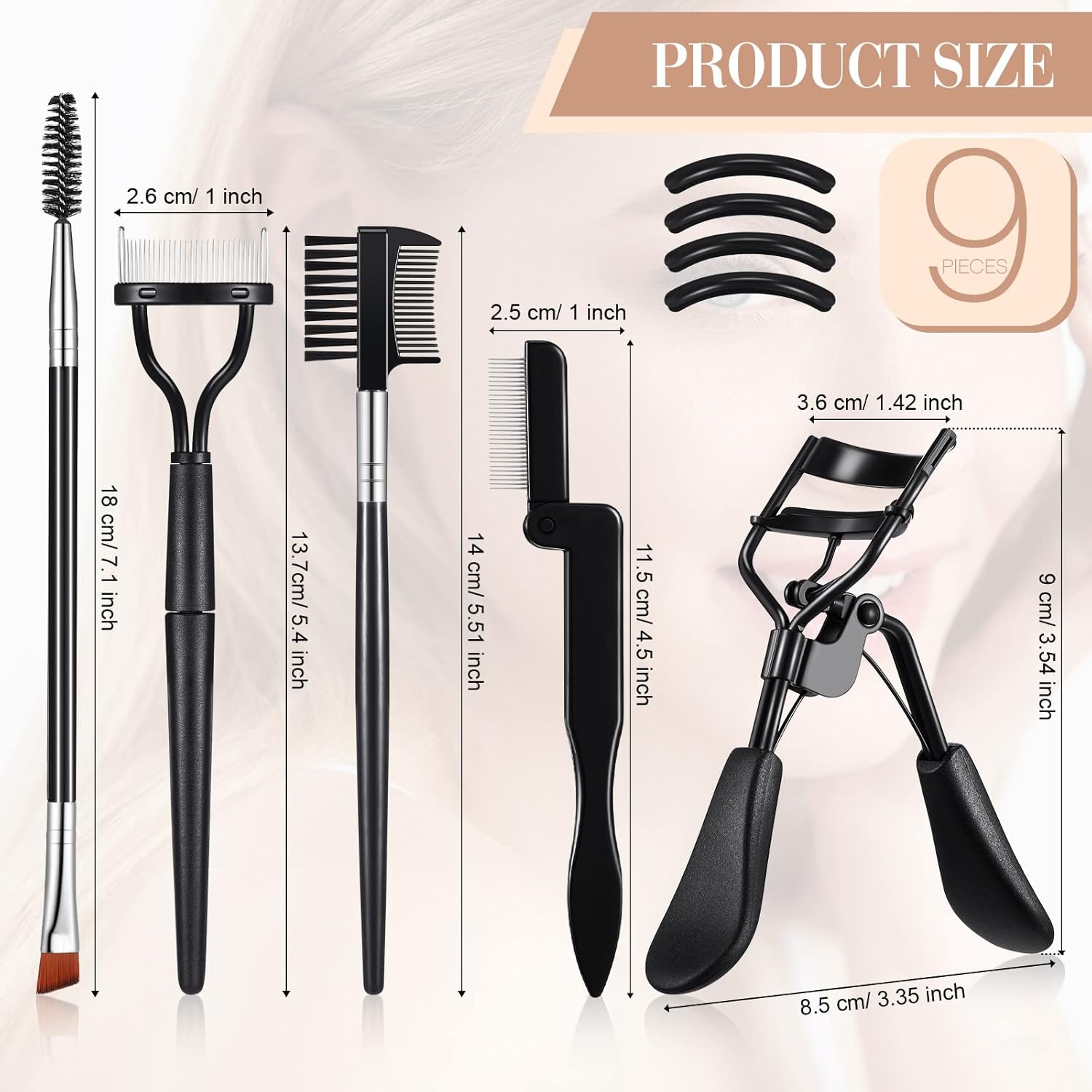 Eyelash Curlers with Comb Eyebrow Brush Kit for Women Lash Curler Eyelash Comb Seperator Mascara Brushes Eyebrow Brush and Comb Silicone Refills Pads - Image 2