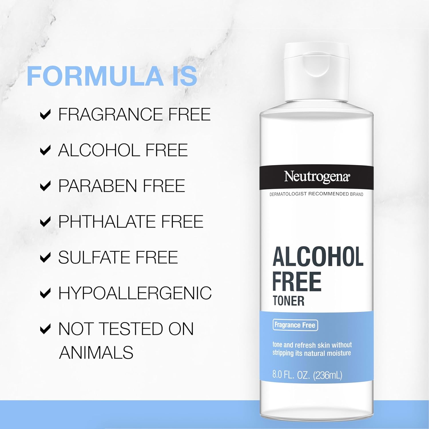 Neutrogena Alcohol-Free Gentle Daily Facial Toner, Fragrance-Free to Tone & Refresh Skin, Gently Removes Impurities & Reconditions Skin, Hypoallergenic, 8 fl. oz - Image 7