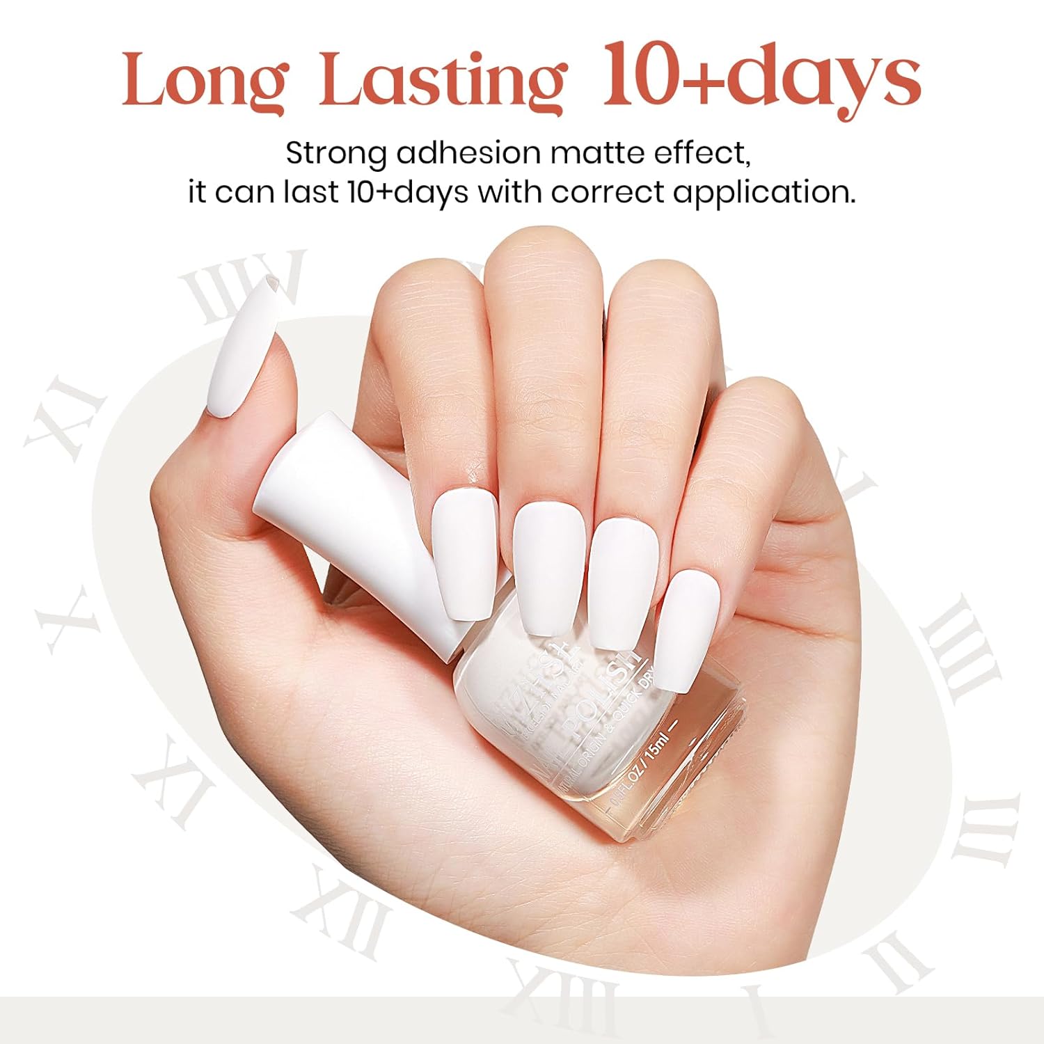 MIZHSE White Nail Polish Matte, 15ML Large Capacity Quick Dry Nail Lacquer for Nail Art Varnish, Mist Effect Matte Finish Velvet Nail Polish for Women Girl Nail Art DIY Home. 0.53 fl oz - Image 6