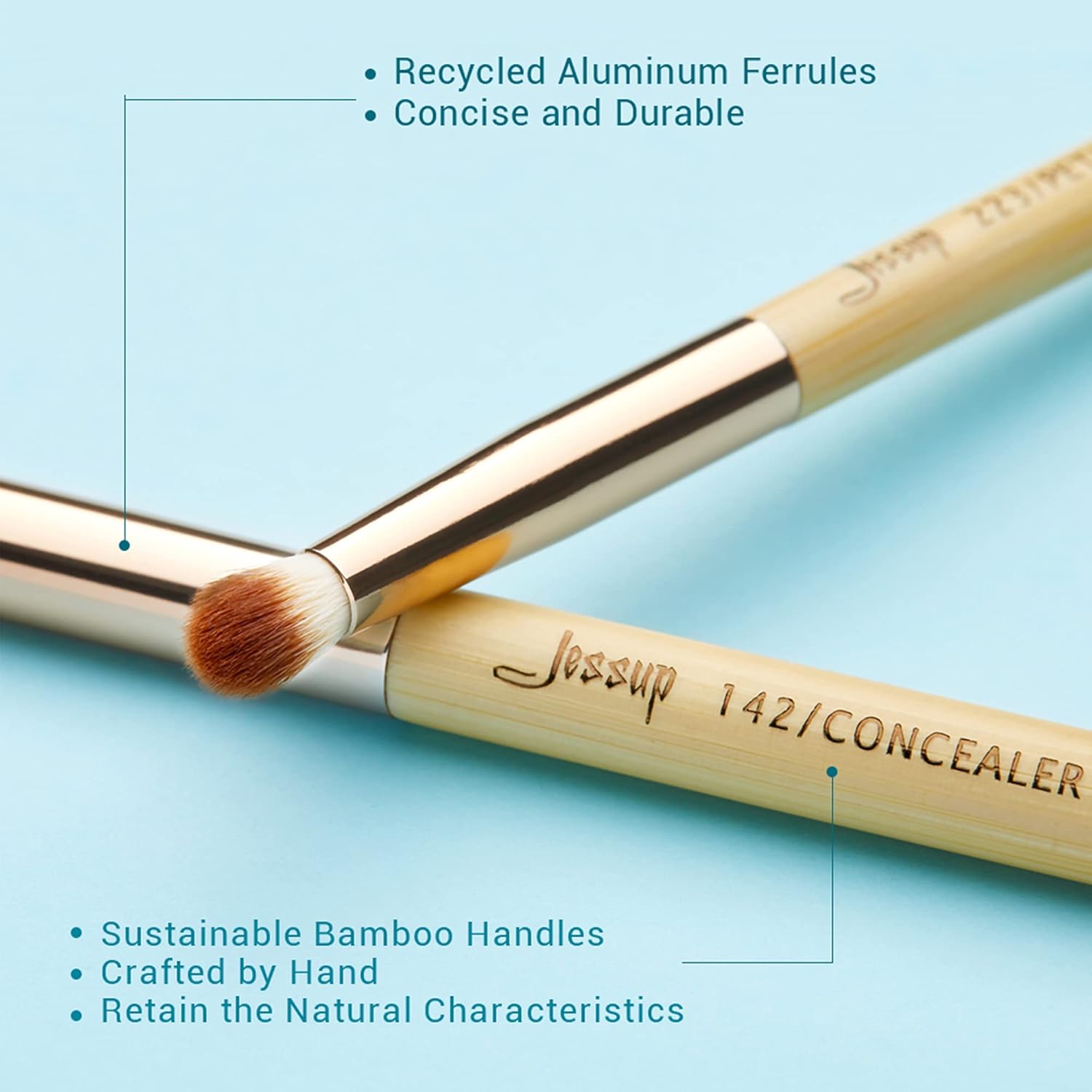 Jessup Eye Makeup Brushes Set, Premium Synthetic Eyeshadow Blending Concealer Eyebrow Eyeliner Brush, 15pcs Labeled Bamboo Make Up Brushes T137 - Image 5