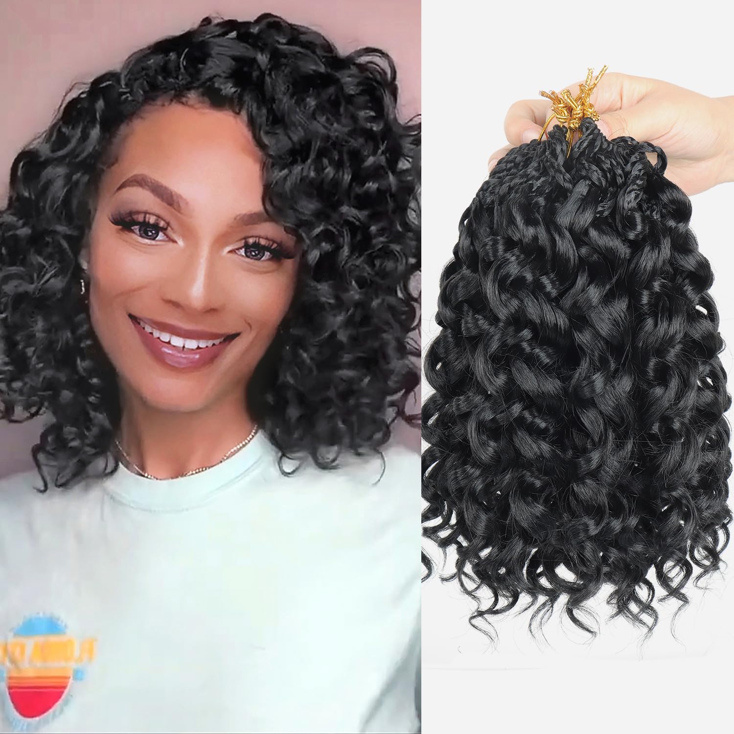 Gogo Curl Crochet Hair 8 Packs Ocean Wave Crochet Hair Pre Looped Deep Twist Goddess Box Braids Curly Water Wave Synthetic Braiding Hair For Black Women (#1B, 10 Inch (Pack of 8))