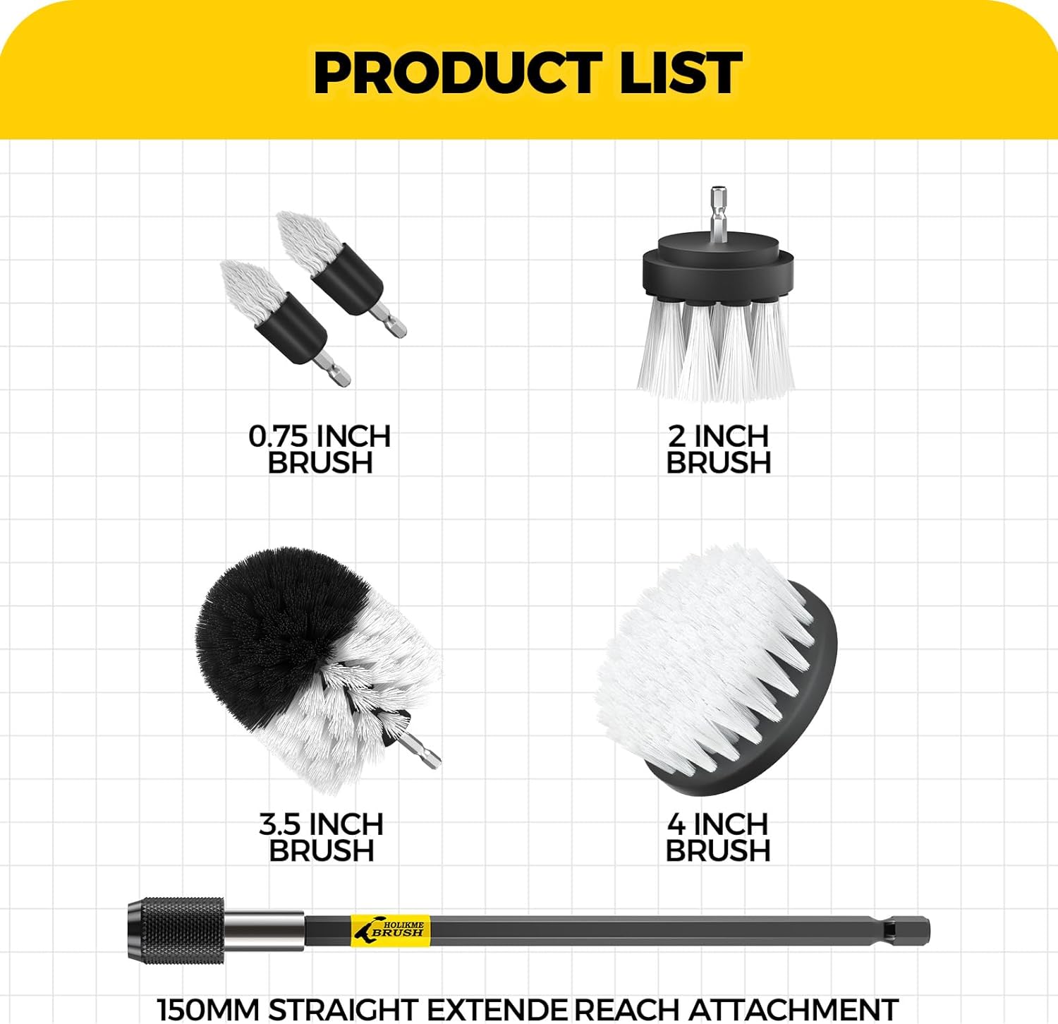 Holikme 6Pack Drill Brush Power Scrubber Cleaning Brush Extended Long Attachment Set All Purpose Drill Scrub Brushes Kit for Grout, Floor, Tub, Shower, Tile, Bathroom and Kitchen Surface White - Image 7