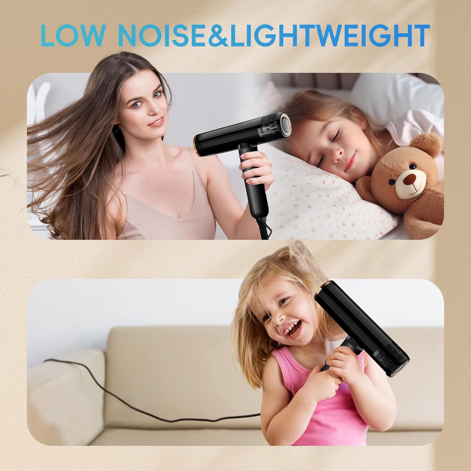 Nicebay Hair Dryer, Ionic Blow Dryer with Diffuser, 1600W &110000RPM High-Speed Brushless Motor for Fast Drying, Lock Function, Constant Temperature, Lightweight - Image 7