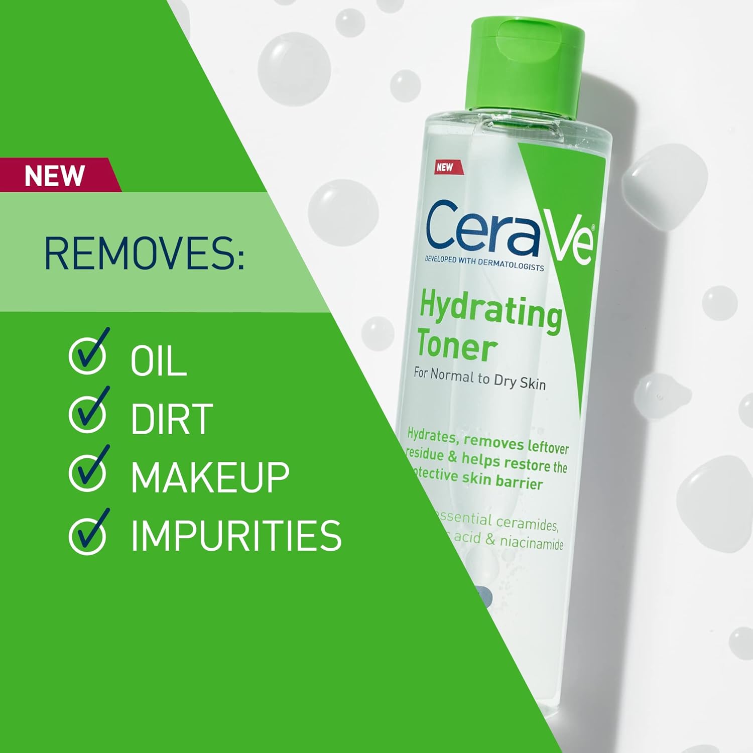 CeraVe Hydrating Toner for Face Non-Alcoholic with Hyaluronic Acid, Niacinamide, and Ceramides for Sensitive Dry Skin, Fragrance-Free Non Comedogenic, Full Size, 6.8 Fl Oz - Image 3